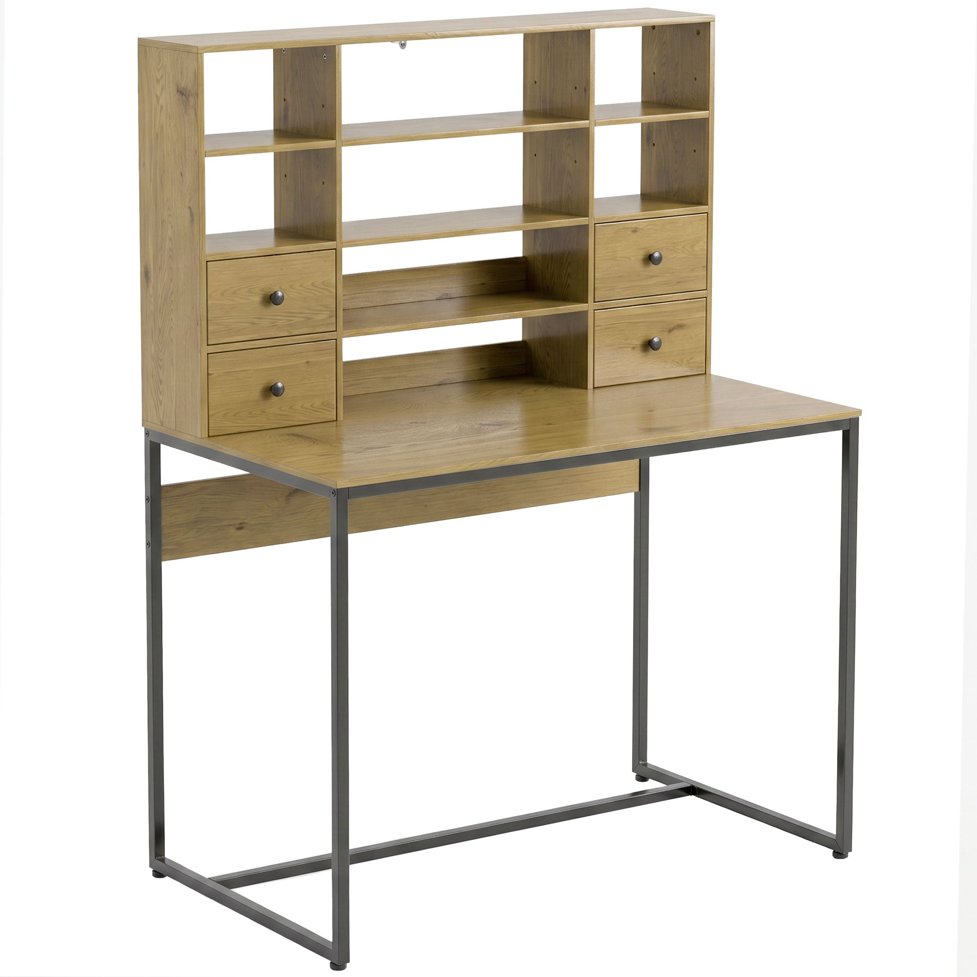 Computer Desk with 4 Drawers, 105 x 60 cm (41.3 x 23.6 in), Storage Desk with Open Shelves, Modern Home Office Table for Small Spaces, Natural Wood
