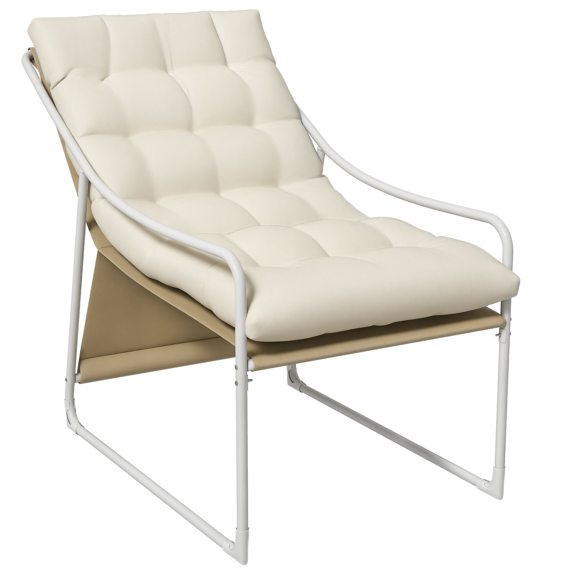 Garden Chair Outdoor Armchair with Cushion Steel Frame for Balcony, Terrace, Garden dim. 62W x 110D x 88H cm Beige