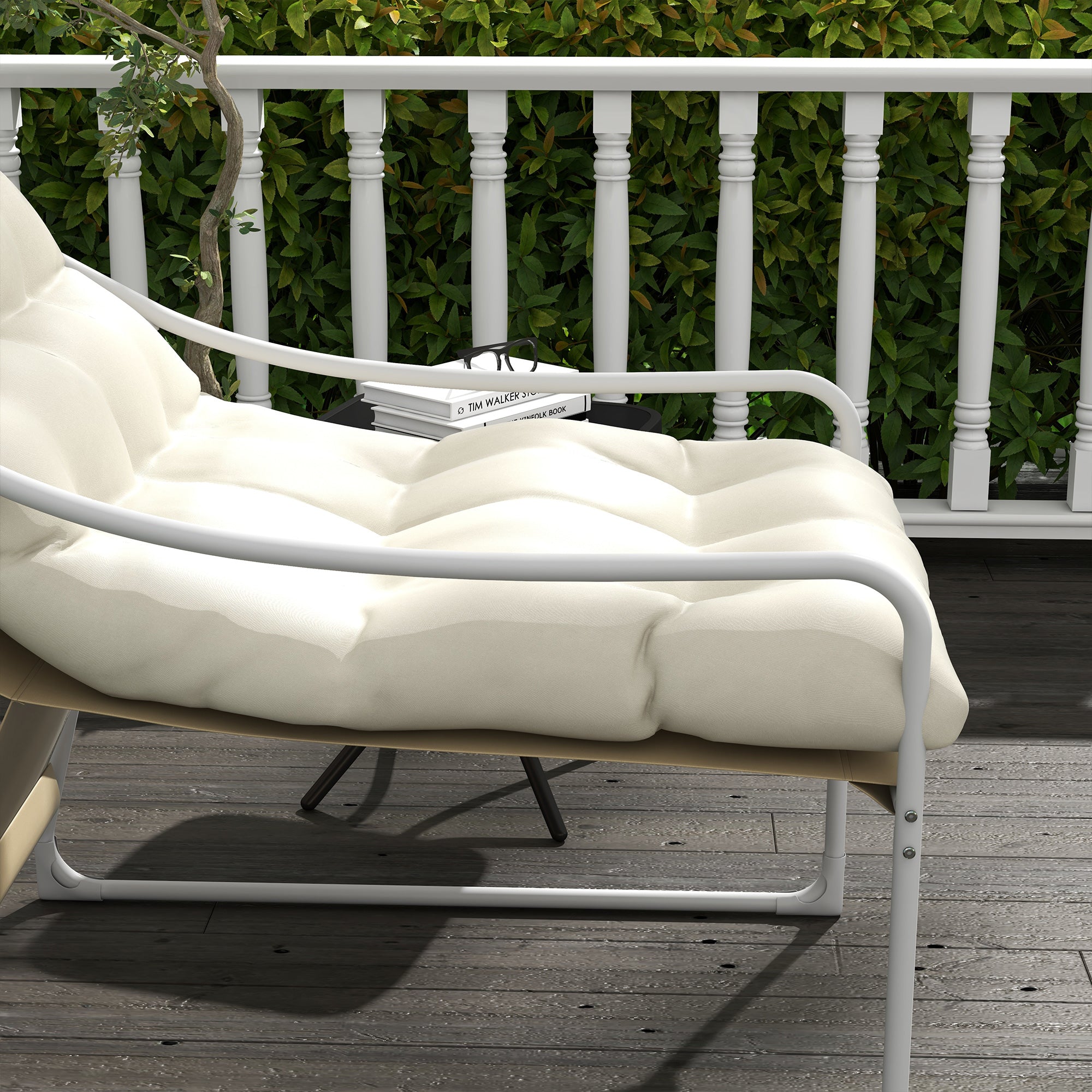 Garden Chair Outdoor Armchair with Cushion Steel Frame for Balcony, Terrace, Garden dim. 62W x 110D x 88H cm Beige