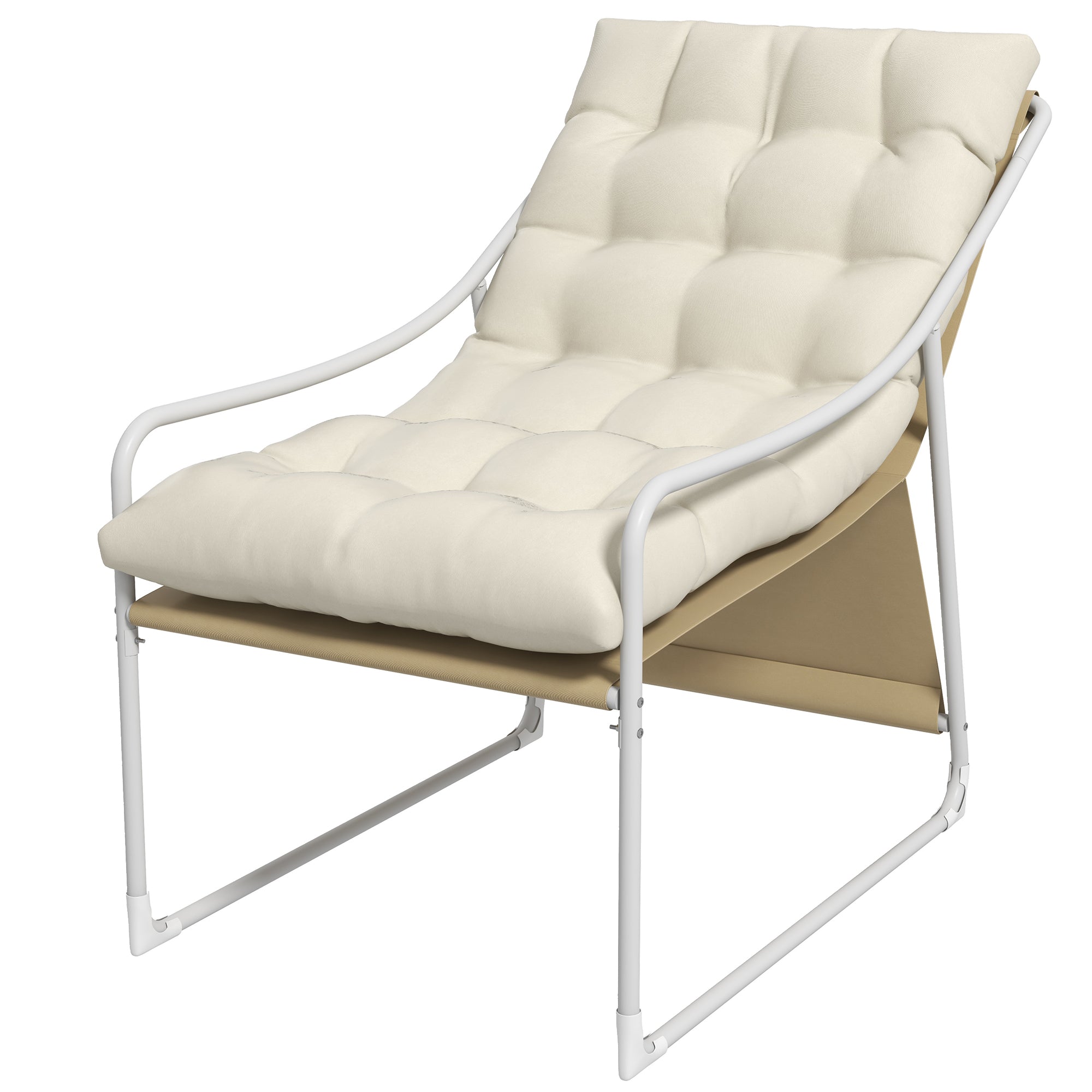 Garden Chair Outdoor Armchair with Cushion Steel Frame for Balcony, Terrace, Garden dim. 62W x 110D x 88H cm Beige