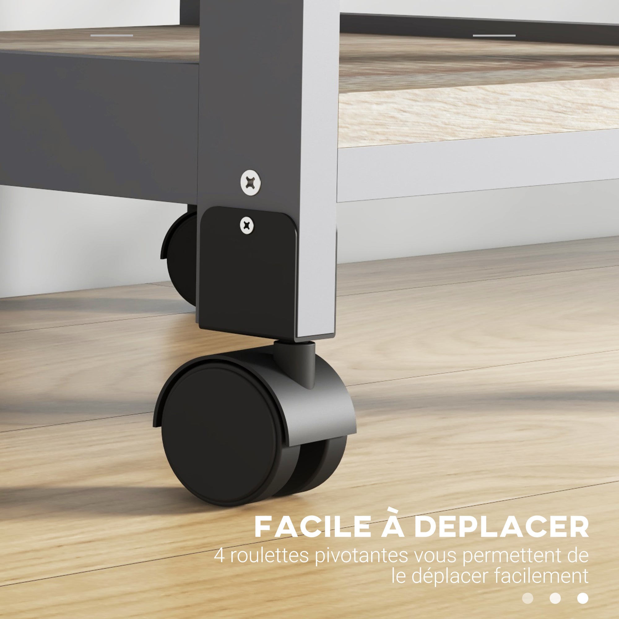 Kitchen Trolley Service Cart with Wheels 2 Removable Trays, Drawer, Shelf Light Oak Pine Wood Gray