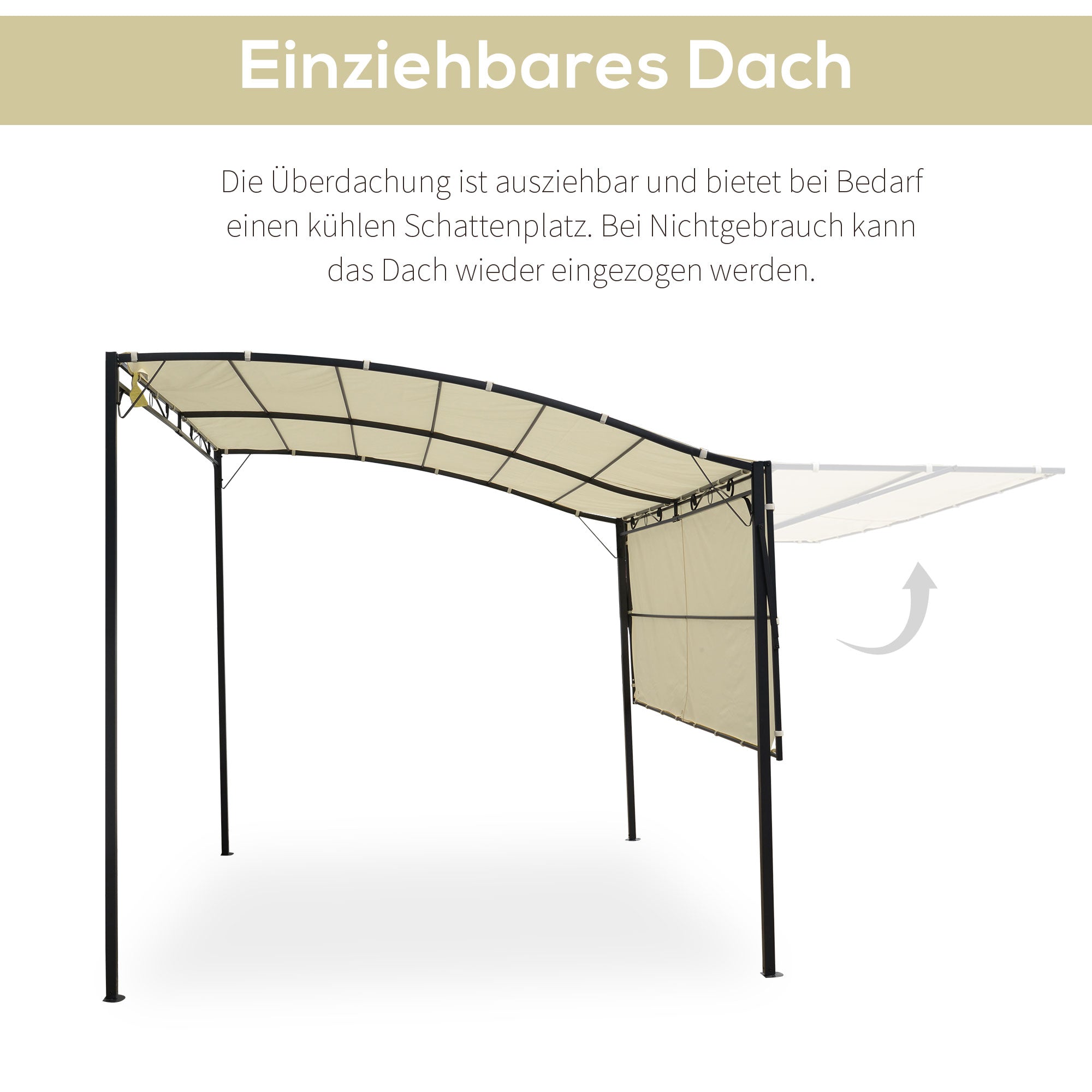 Pavilion Garden Gazebo Awning Sun Awning with Foldable Side Roof UV Protection Steel + Polyester Cream White + Black 3 x 2.5 m
