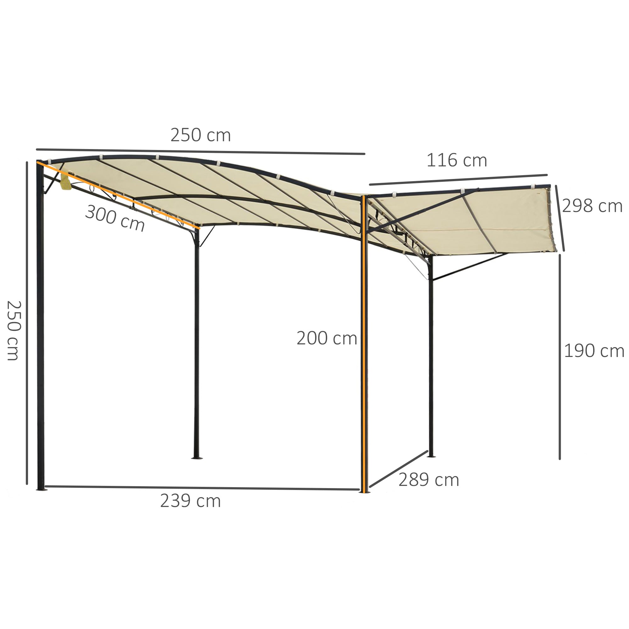 Pavilion Garden Gazebo Awning Sun Awning with Foldable Side Roof UV Protection Steel + Polyester Cream White + Black 3 x 2.5 m