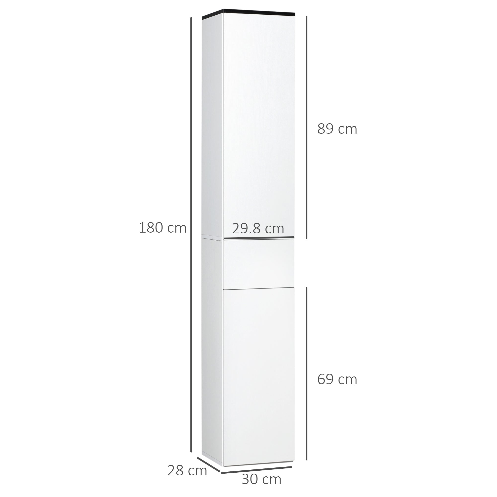 Bathroom Column with 2 Cabinets and Drawer, Tall Bathroom Cabinet, Space-Saving Bathroom Cabinet with 2 Doors, Adjustable Shelves in Wood, 30x28x180 cm, White