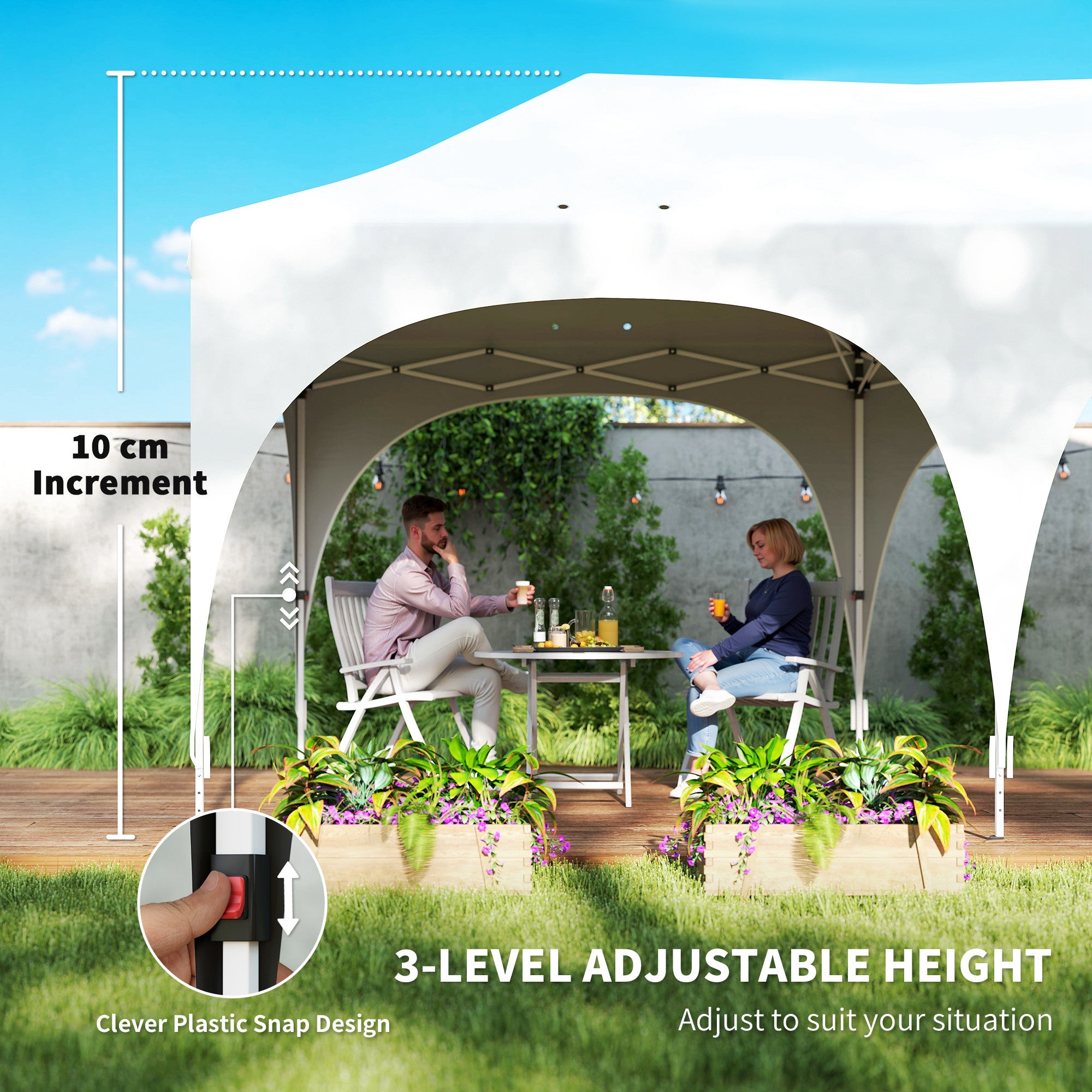 3 x 6 m Waterproof Pop-Up Gazebo — Adjustable Height, Pointed Roof, Drainage Vents, Removable Sidewalls, UPF30+ Sun Protection — Folding Party & Garden Tent, White