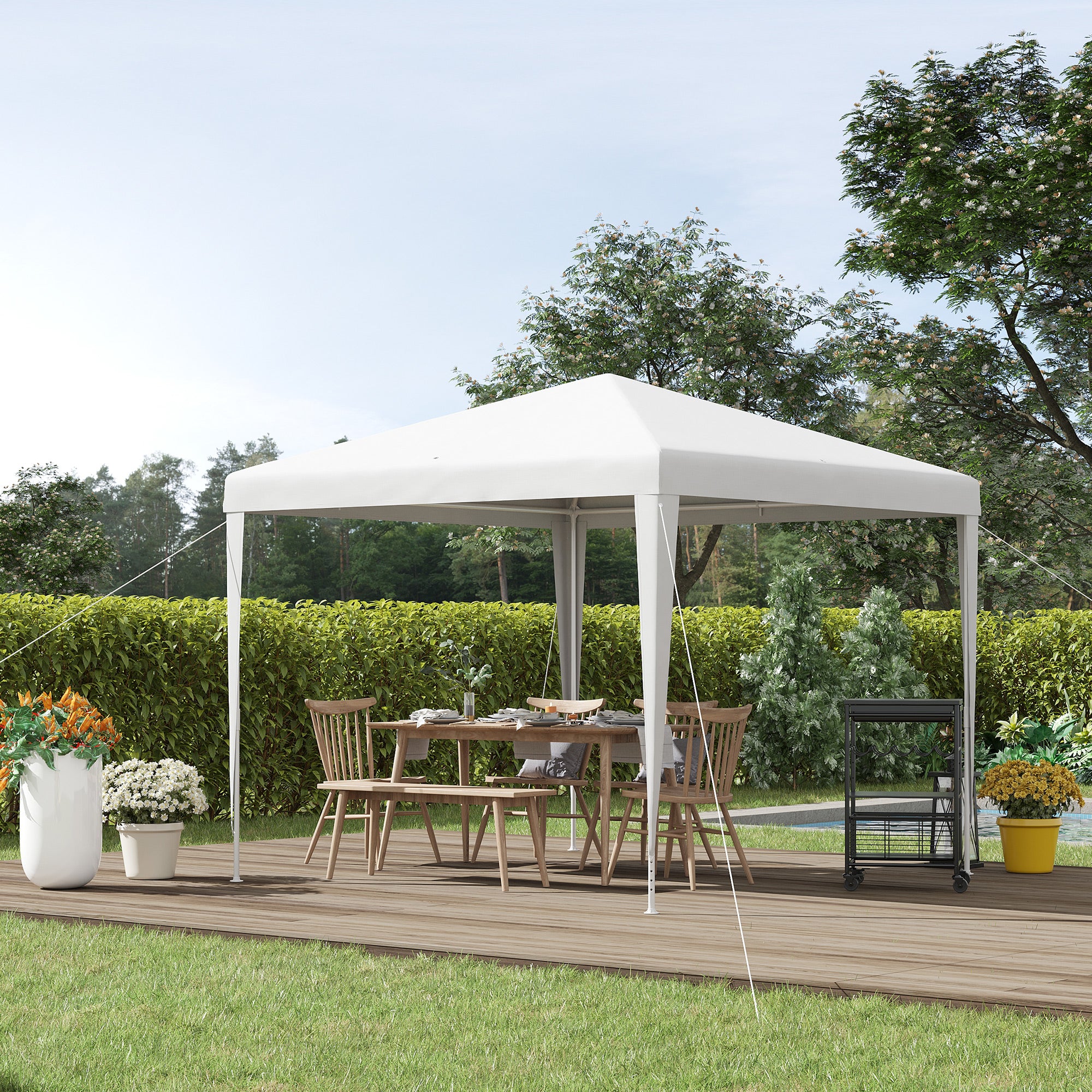 2.7 x 2.7m White Metal Epoxy Garden Gazebo with High Density PE Fabric