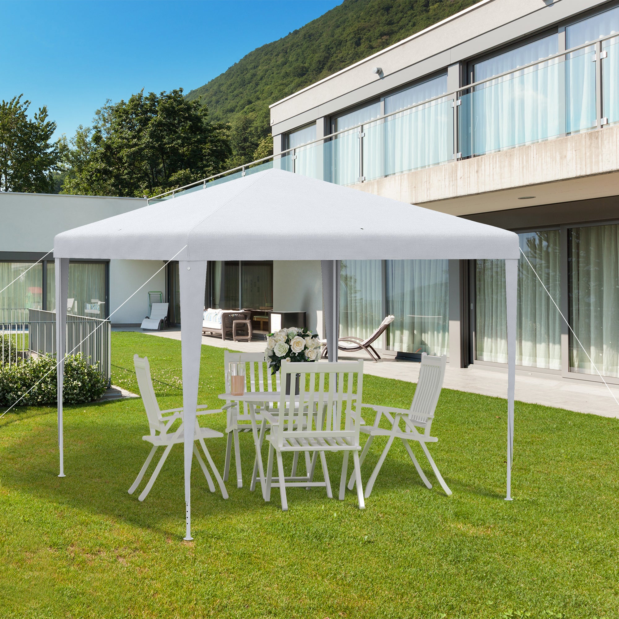 2.7 x 2.7m White Metal Epoxy Garden Gazebo with High Density PE Fabric