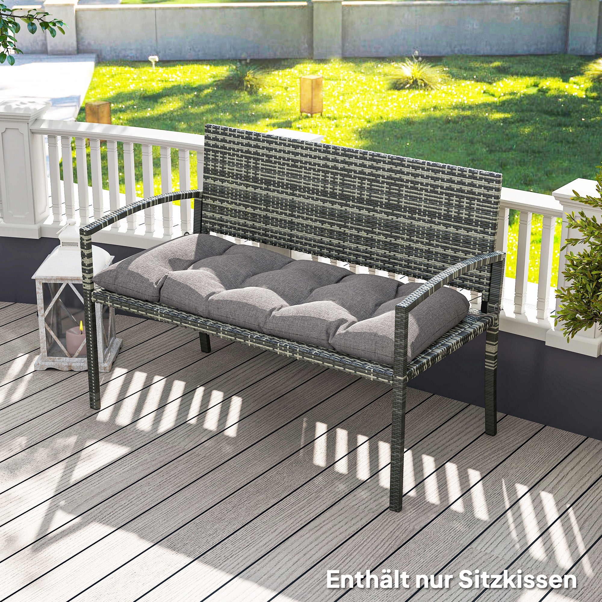 Bench Cushion 105 x 46 x 12.5 cm Seat Cushion with Straps, Outdoor Chair Cushion, Water-Resistant Seat Cushion UPF50+, Seat Pad, Seat Pillow, Bench Pad for Garden Furniture, Bench, Gray