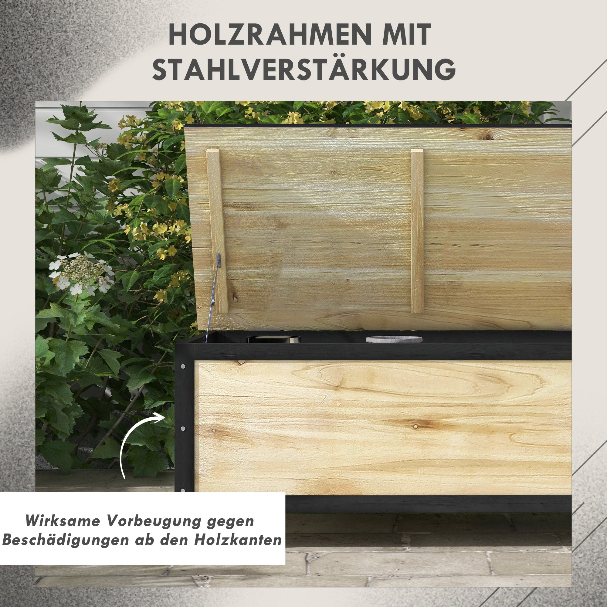 Wooden Garden Box 121L Storage Box with Wheels, Weather-Resistant Storage Chest for Balcony, Patio, Natural Wood