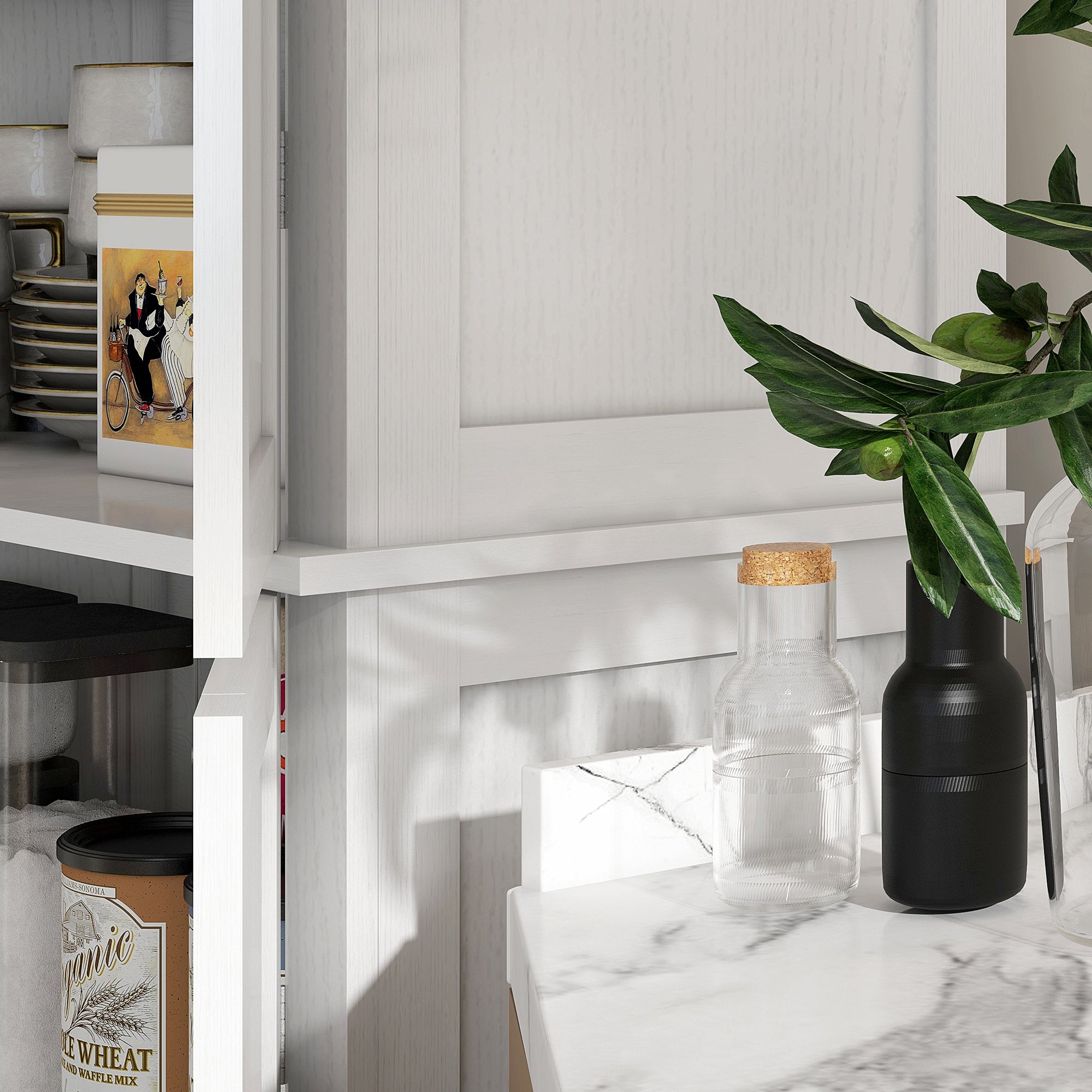 Tall Kitchen Cabinet with 6 Shelves and 2 Doors, Pantry Cabinet with Adjustable Shelves in Wood, 76x40.5x184 cm, White