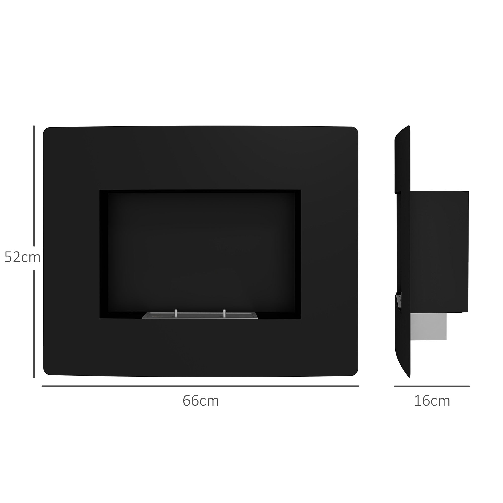 Wall-Mounted Bioethanol Fireplace Curved Bioethanol Stove with 0.9L Stainless Steel Flame Extinguisher Combustion Time 3.3H for Indoors 15-20 m² 66x16x52 cm Black