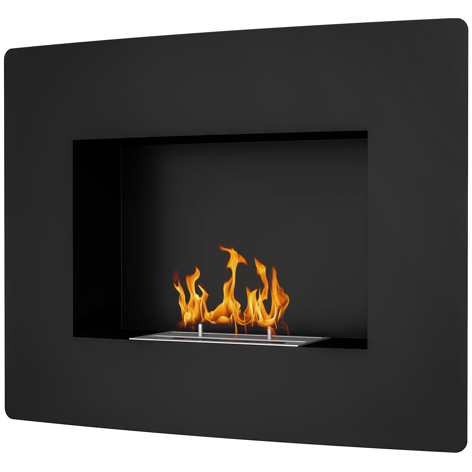 Wall-Mounted Bioethanol Fireplace Curved Bioethanol Stove with 0.9L Stainless Steel Flame Extinguisher Combustion Time 3.3H for Indoors 15-20 m² 66x16x52 cm Black