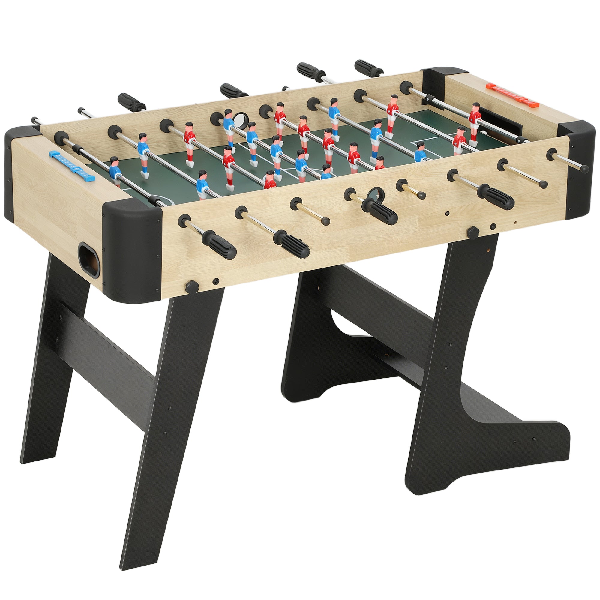 SPORTNOW Folding Kids Foosball Table, Wood-Effect Finish, 2 Scorekeepers, 8 Handles, 22 Players, 8 Rods, 2 Balls — For 2–4 Players, Families & Parties — 118 × 107.5 × 78 cm (46.5 × 42.3 × 30.7 in), Natural