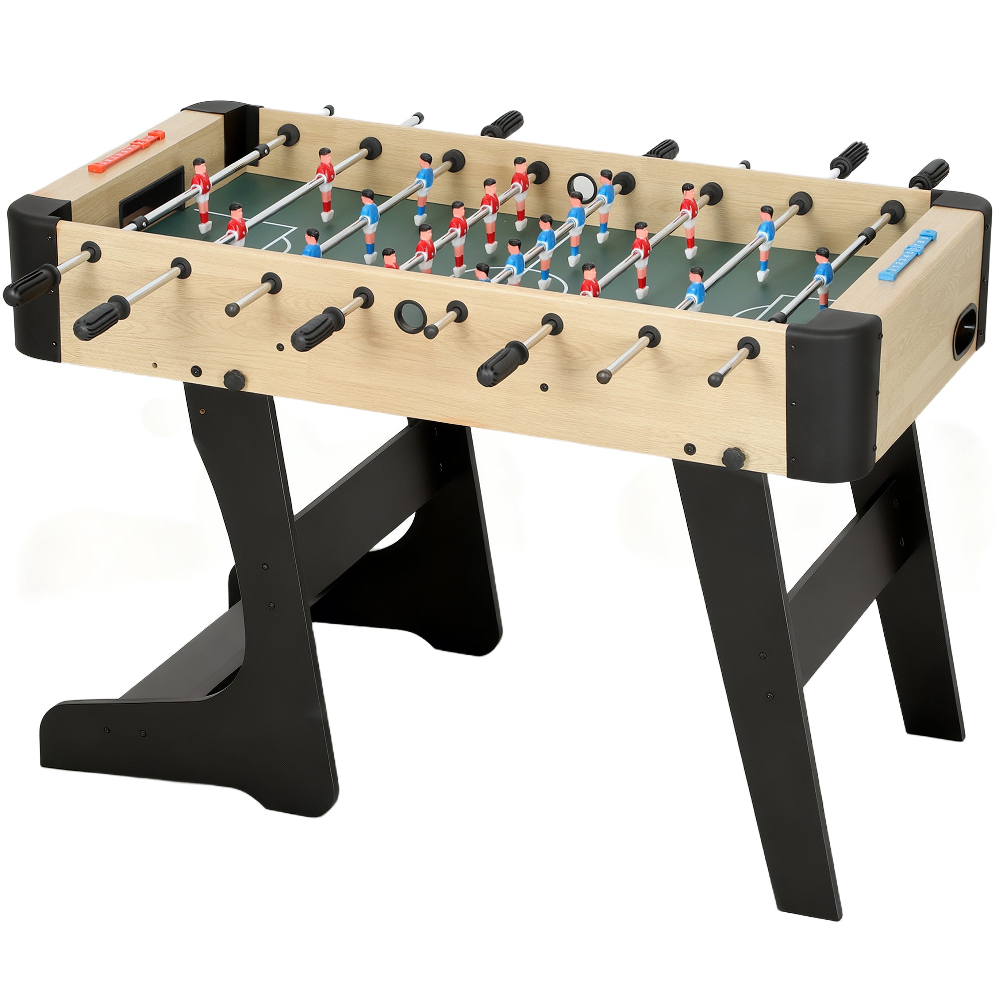 SPORTNOW Folding Kids Foosball Table, Wood-Effect Finish, 2 Scorekeepers, 8 Handles, 22 Players, 8 Rods, 2 Balls — For 2–4 Players, Families & Parties — 118 × 107.5 × 78 cm (46.5 × 42.3 × 30.7 in), Natural