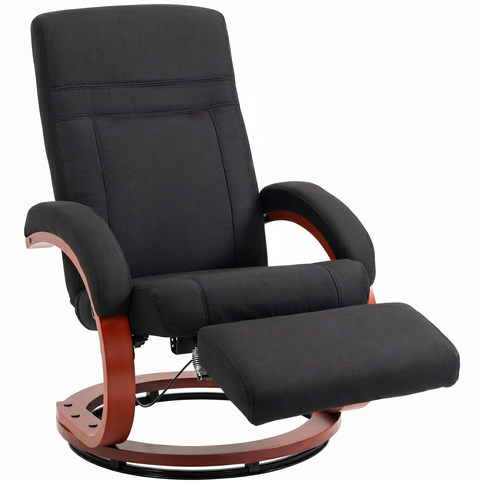 Reclining Armchair with Footrest – High-Back TV Chair, Ergonomic Armrests, Eucalyptus Wood Base, Linen-Look Fabric, Recliner for Living Room & Bedroom (Black)
