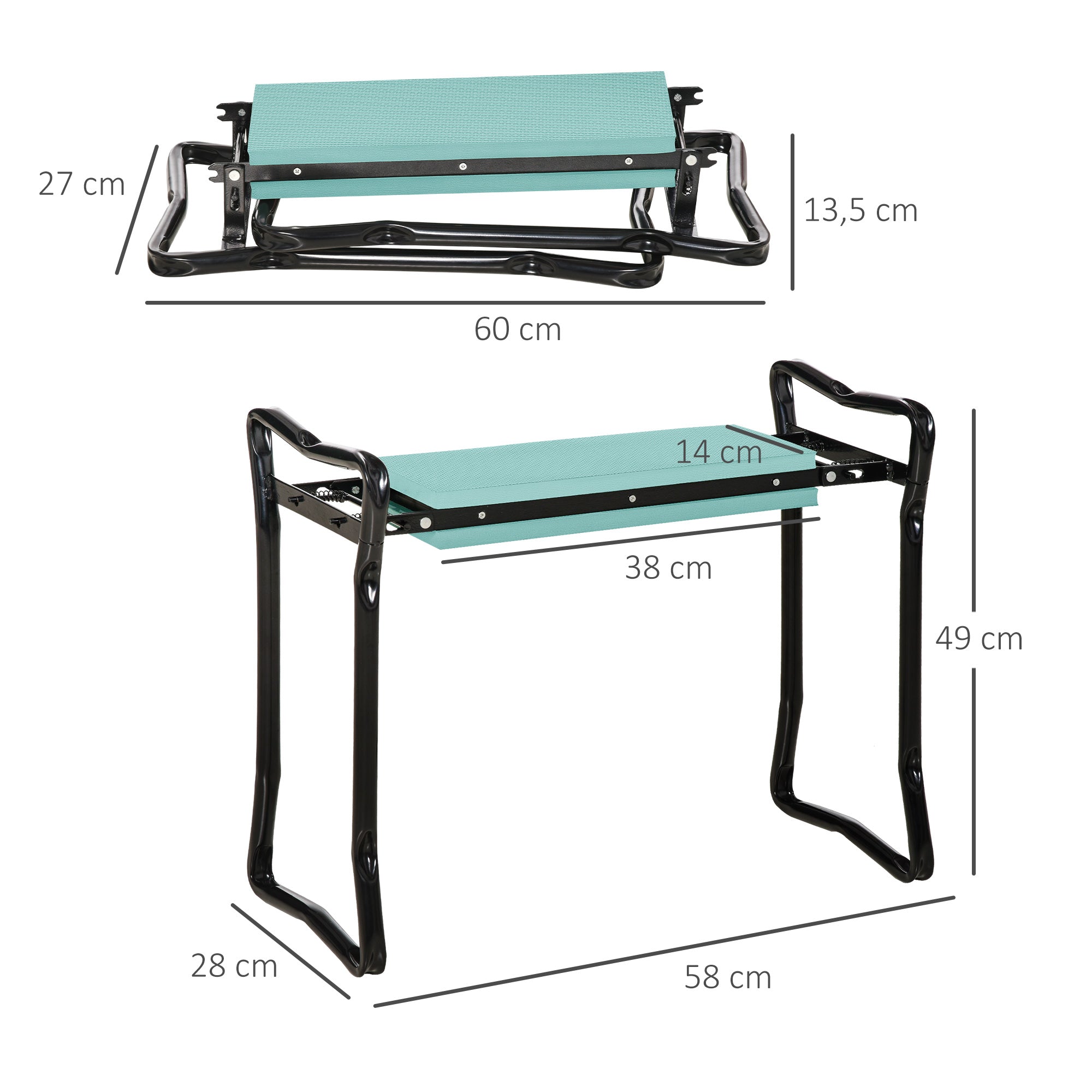 Folding Garden Knee Bench Garden Stool Tool Bags Padding Knee Aid Supports up to 150 kg Work Stool Garden Bench for Kneeling & Sitting 58 x 28 x 49cm Dark Green