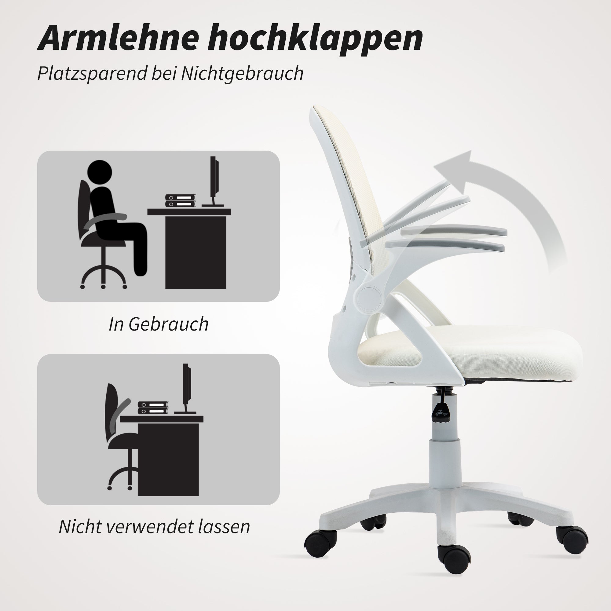 Ergonomic Mesh Office Chair with Flip-Up Arms, Lumbar Support, Adjustable Height & Tilt — White