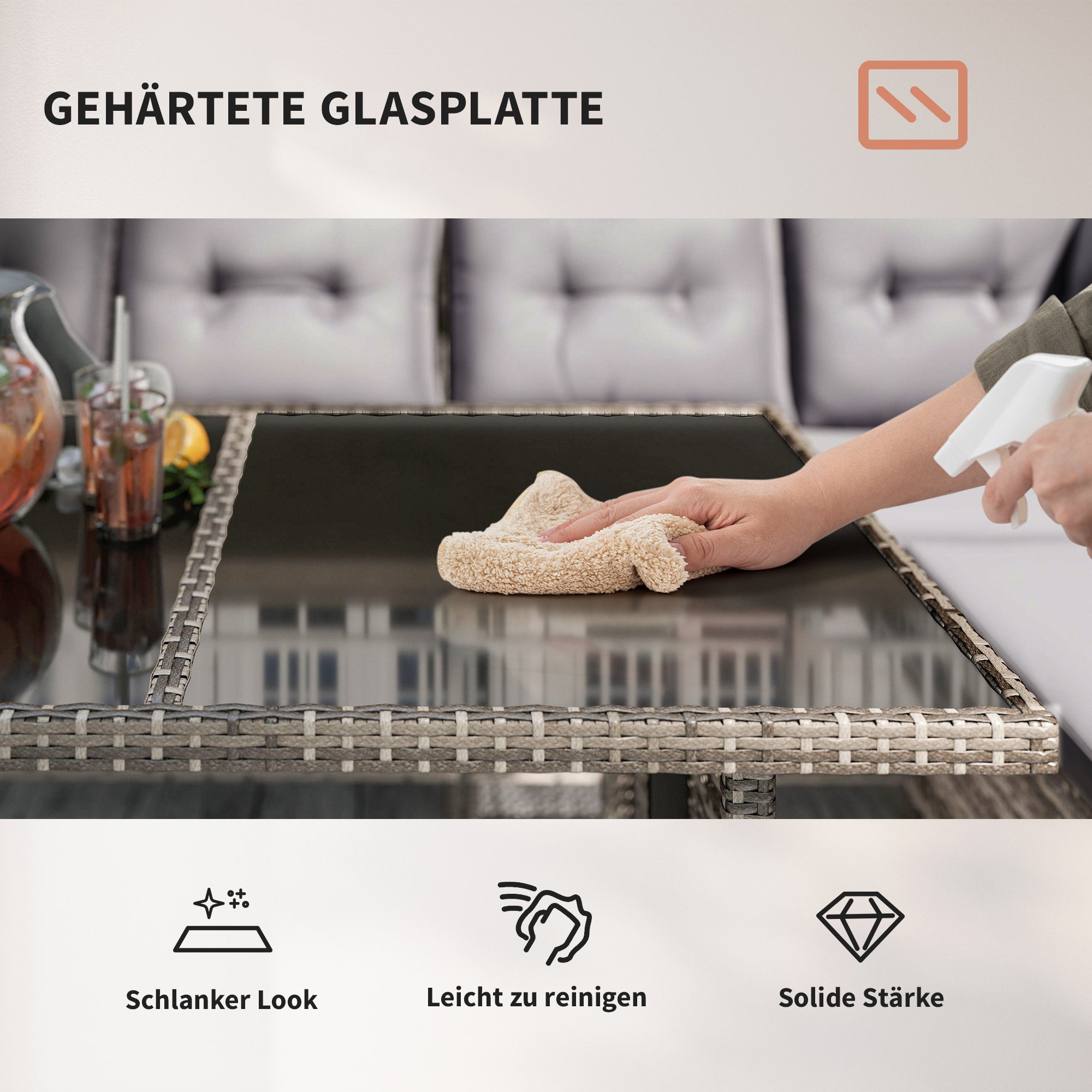 6-piece seating group garden set sofa set patio furniture set lounge, polyrattan, gray