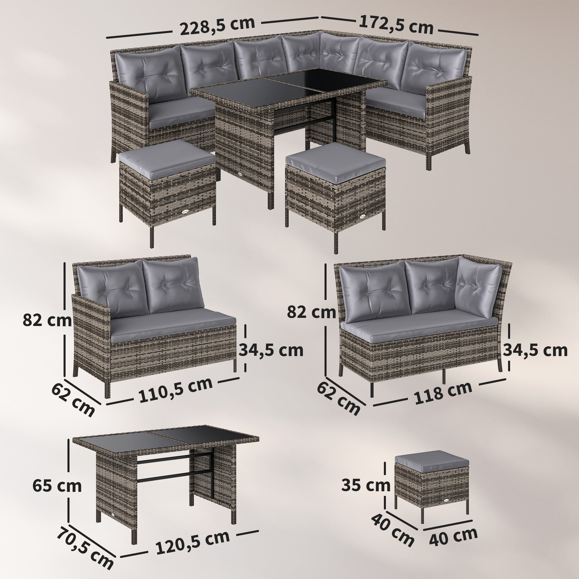 6-piece seating group garden set sofa set patio furniture set lounge, polyrattan, gray