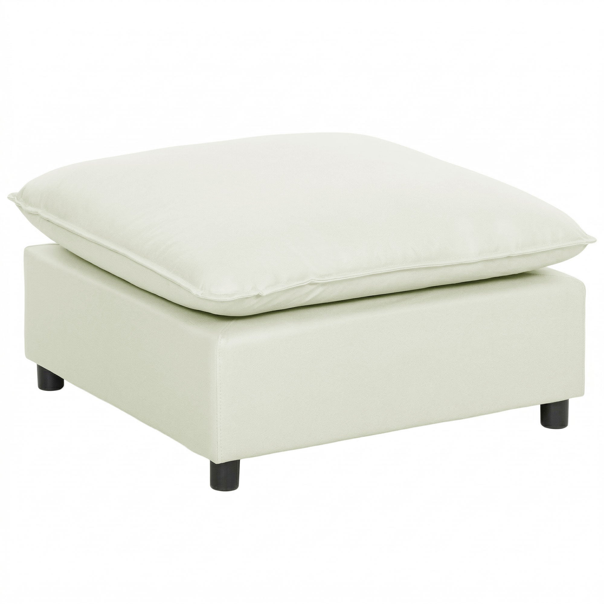 Modular Footstool with Soft Cushion — Square Linen-Effect Ottoman Pouf for Bedroom & Living Room, Cream White