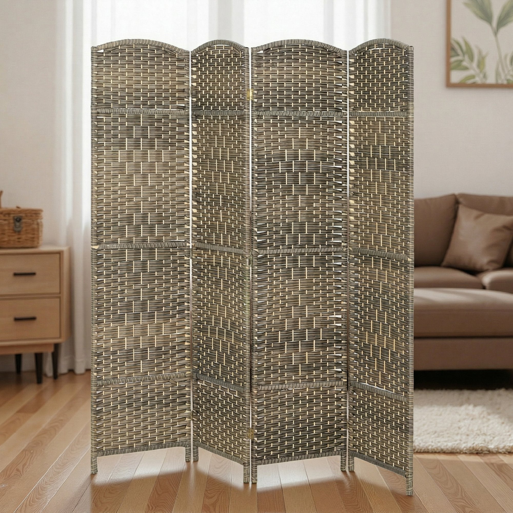 4-Panel Folding Room Divider, 71 x 71 in (180 x 180 cm) – Dark Oak