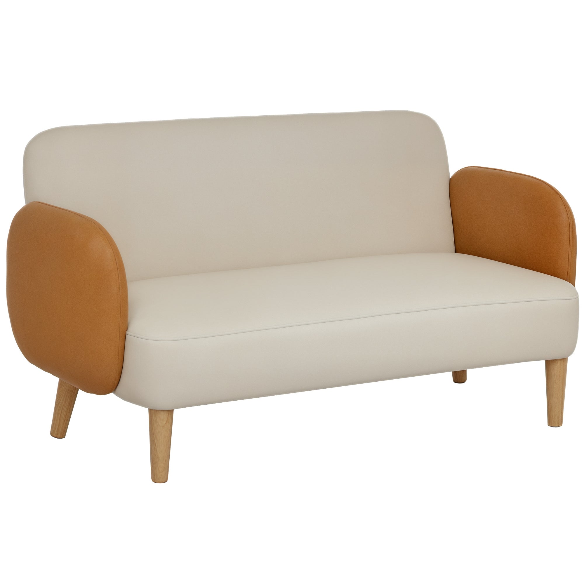 2-Seater Nordic Style Fabric Sofa with Armrests, 21 cm Thick Padding Wooden Legs for Living Room, Lounge, Home and Office, 138x73x74 cm, Cream and Orange