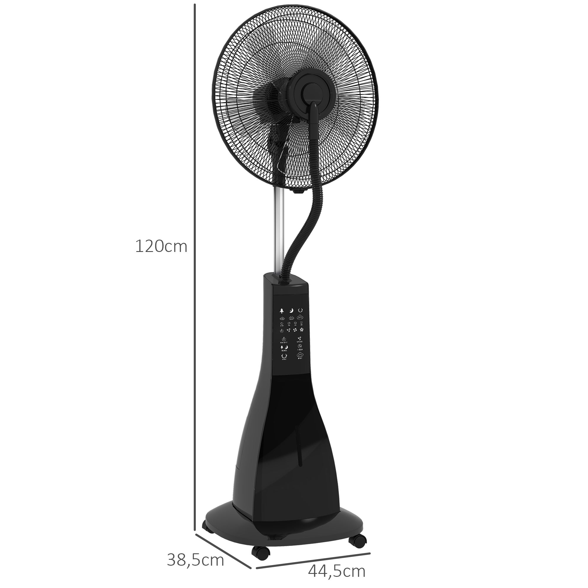 Misting Fan Pedestal Fan with Water Oscillating 90 W Timer 3L Tank Remote Control 3 Speeds 5 Blades and LED Screen Ø44.5 cm Black