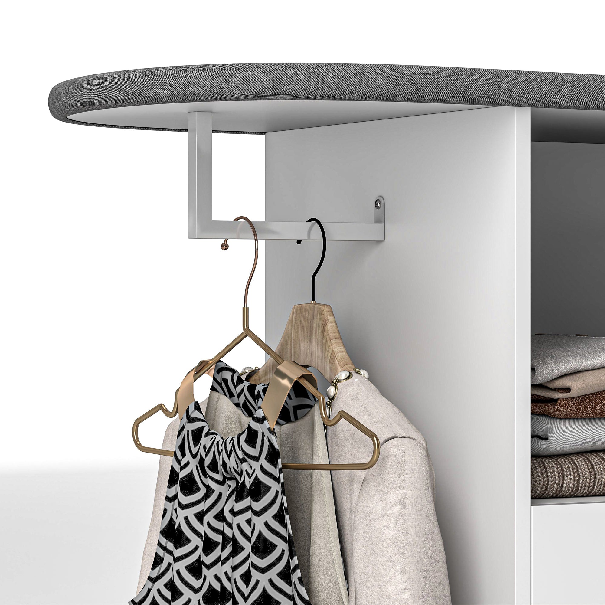 Ironing Cabinet with Wheels Ironing Cabinet with Clothes Hanging Bar Open Shelf and Ironing Board 125x43.5x102.5 cm White