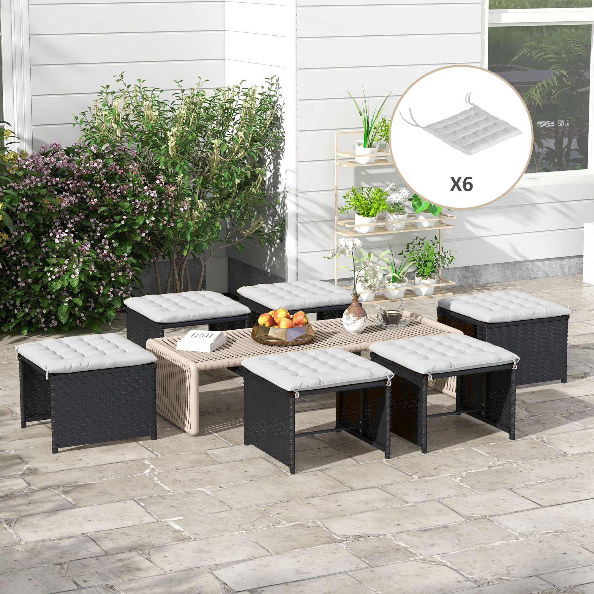 6-Piece Seat Cushion Chair Cushion with Straps Seat Pad Cushion for Indoor, Outdoor, Light Gray, 40 x 40 x 4 cm