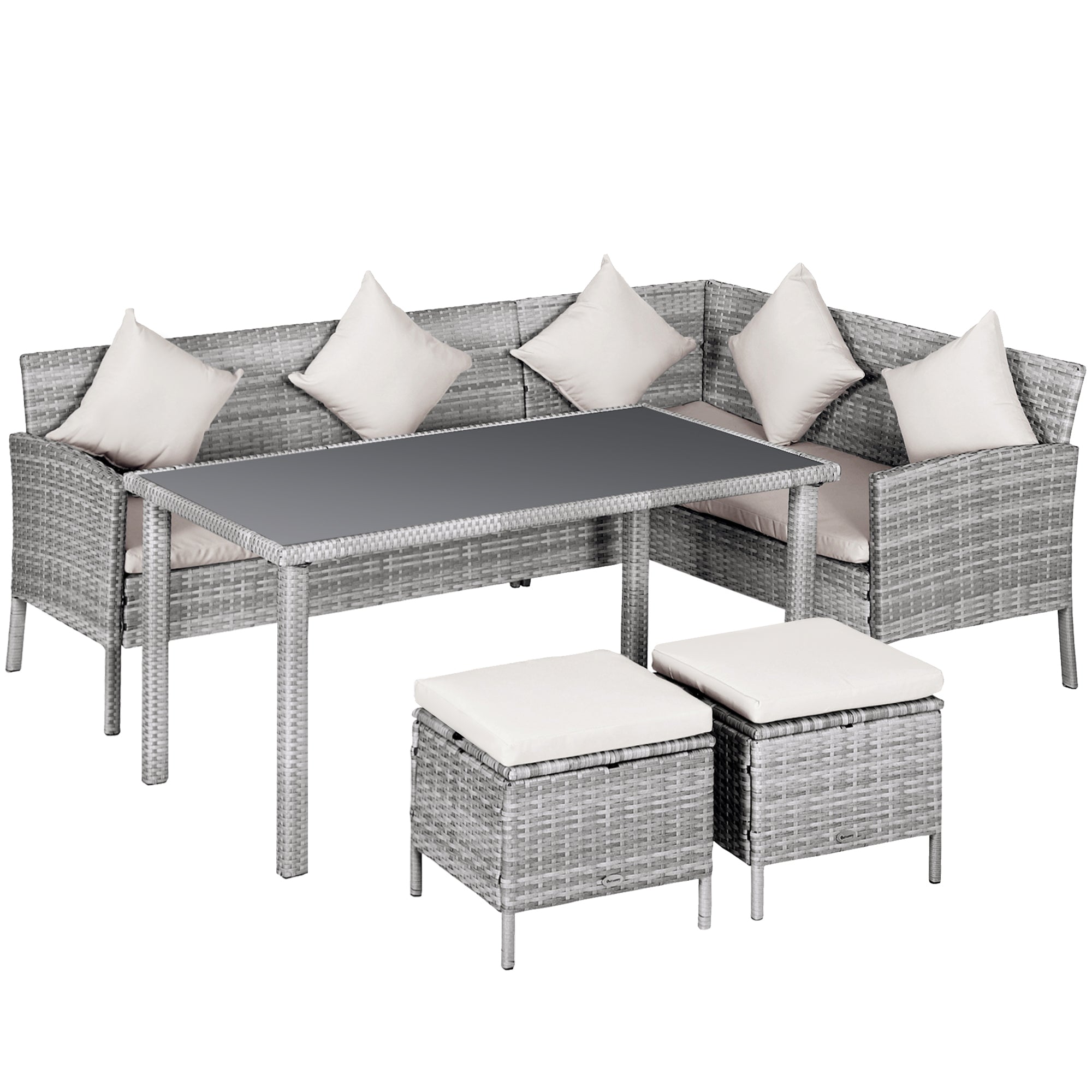 5-pc Garden Furniture Set, Rattan Seating Group with Footstool, Metal, Gray, 134 x 60 x 75 cm