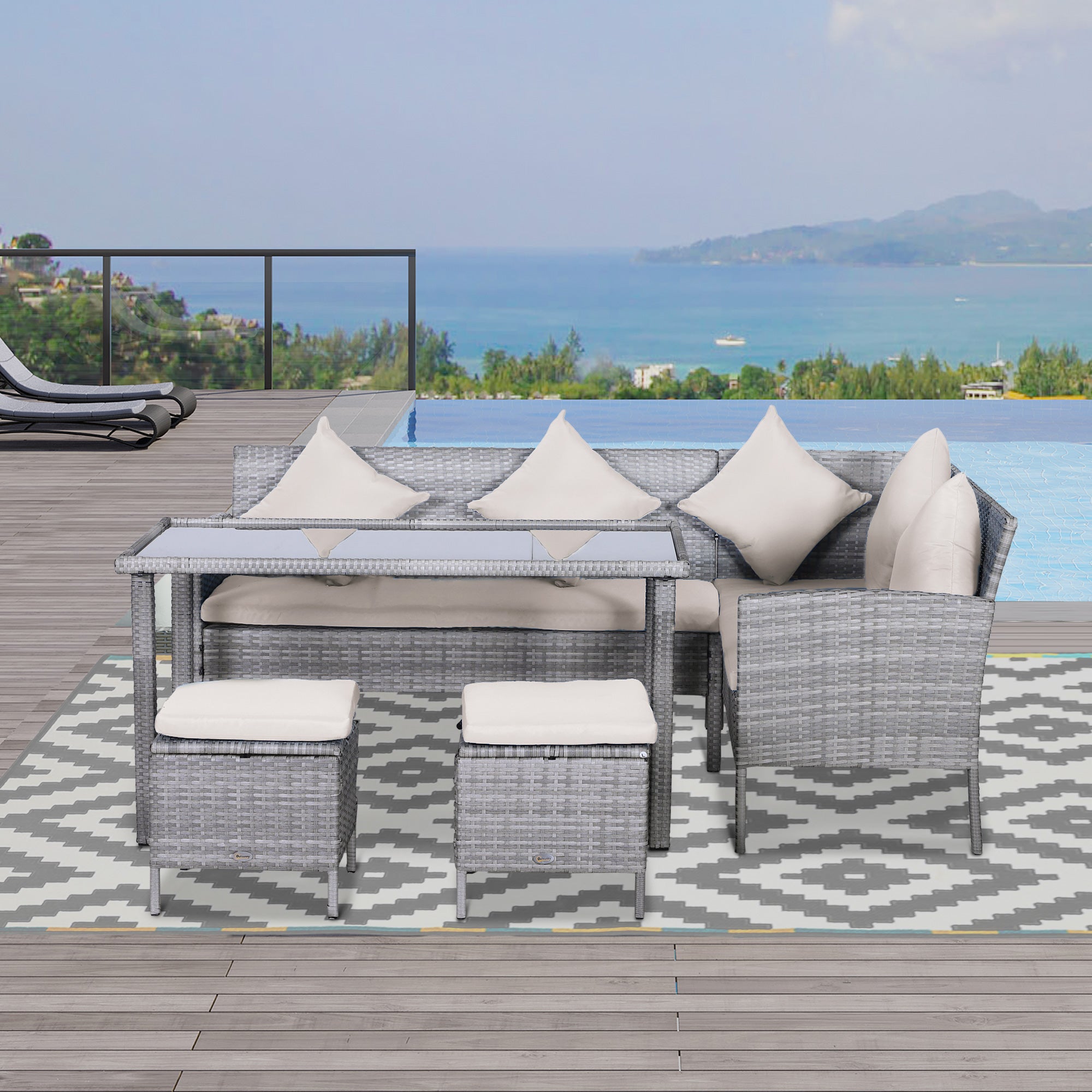 5-pc Garden Furniture Set, Rattan Seating Group with Footstool, Metal, Gray, 134 x 60 x 75 cm