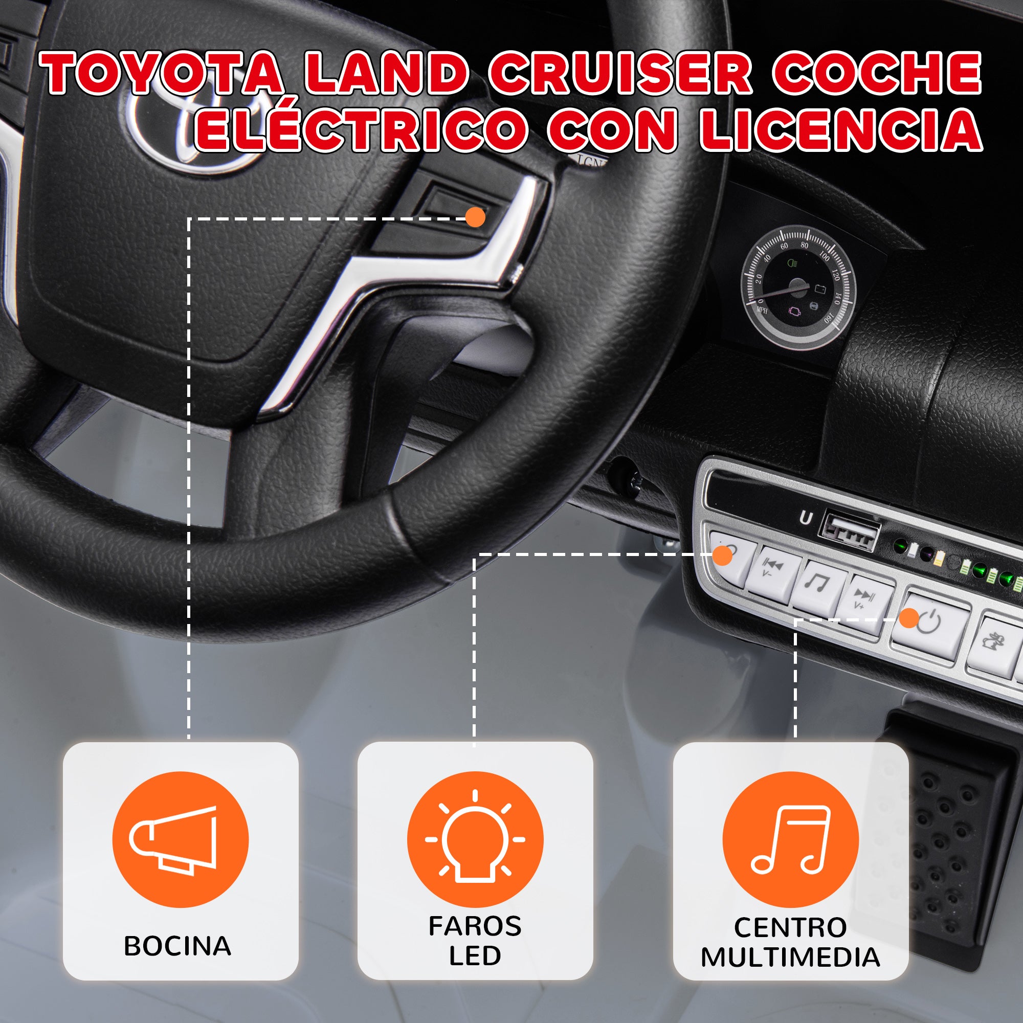 Electric Car for Kids 3+ Years Toyota LAND CRUISER Electric Car with 12V Battery Remote Control Headlights Horn Soft Start and MP3 Music Gray