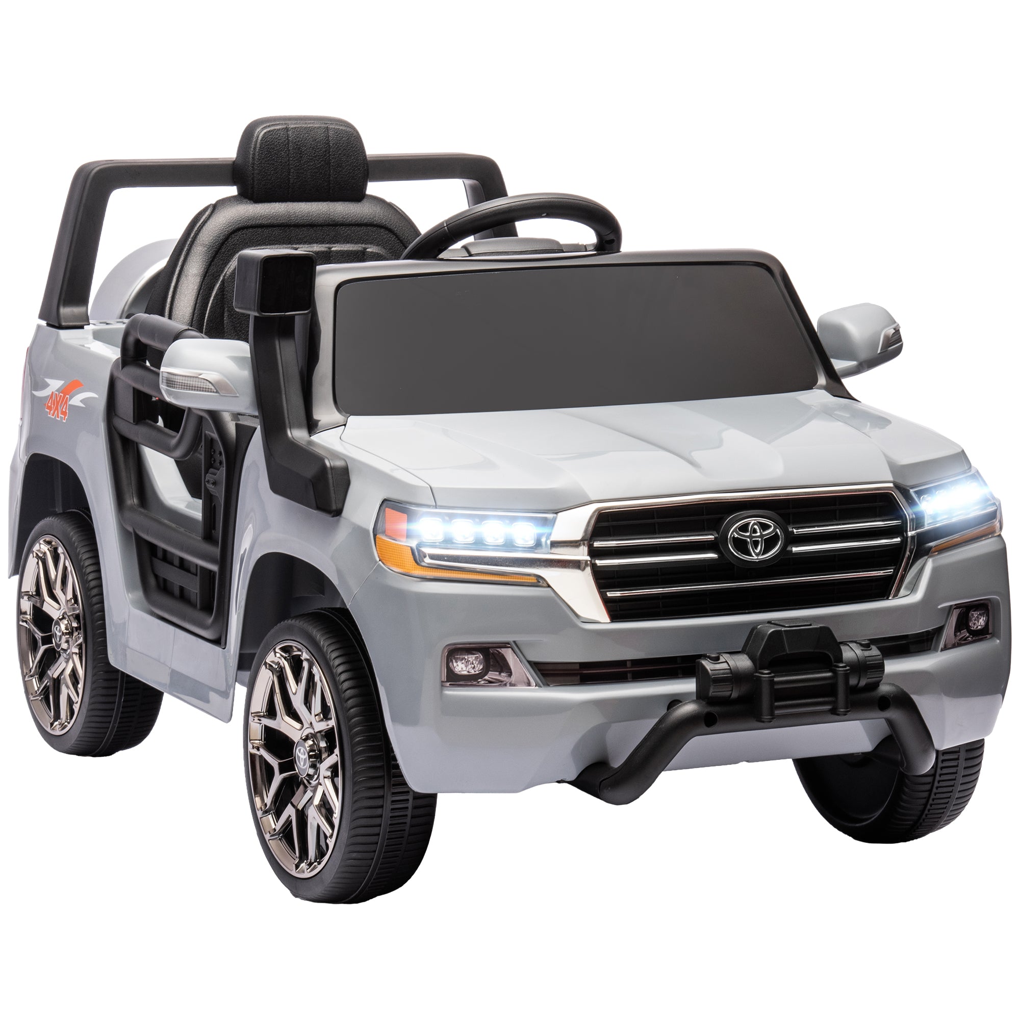 Electric Car for Kids 3+ Years Toyota LAND CRUISER Electric Car with 12V Battery Remote Control Headlights Horn Soft Start and MP3 Music Gray