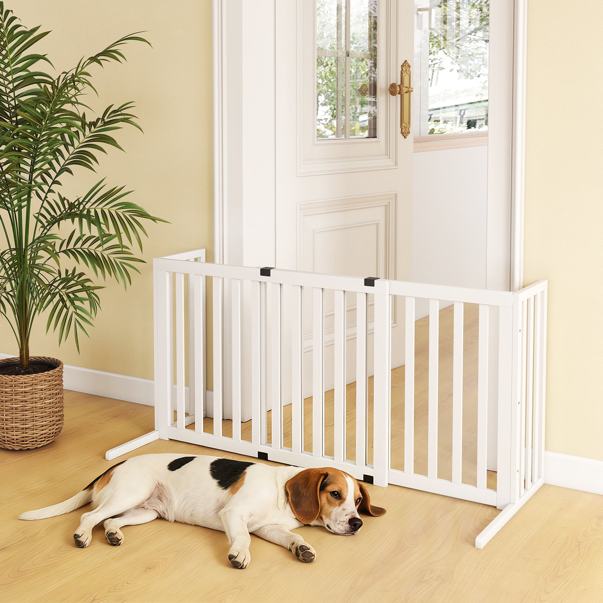 Foldable Expandable Safety Dog Gate 40–72 in, 27.6 in High, White — Fits Small & Medium Dogs
