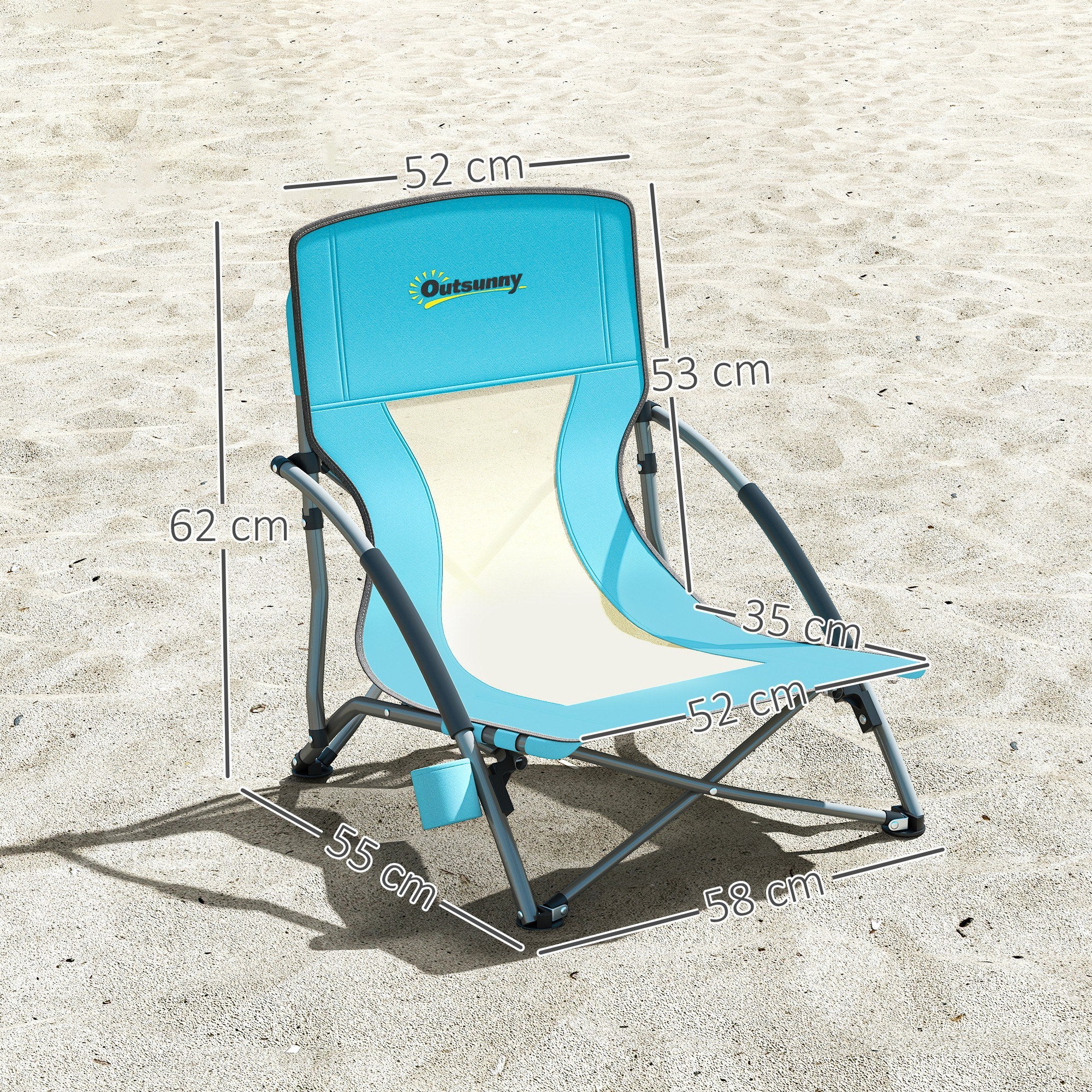 Set of 2 folding beach chairs, lightweight camping chairs 2.2 kg, with mesh backrest, carrying bag, and cup holder for garden, picnic, festival, travel, blue