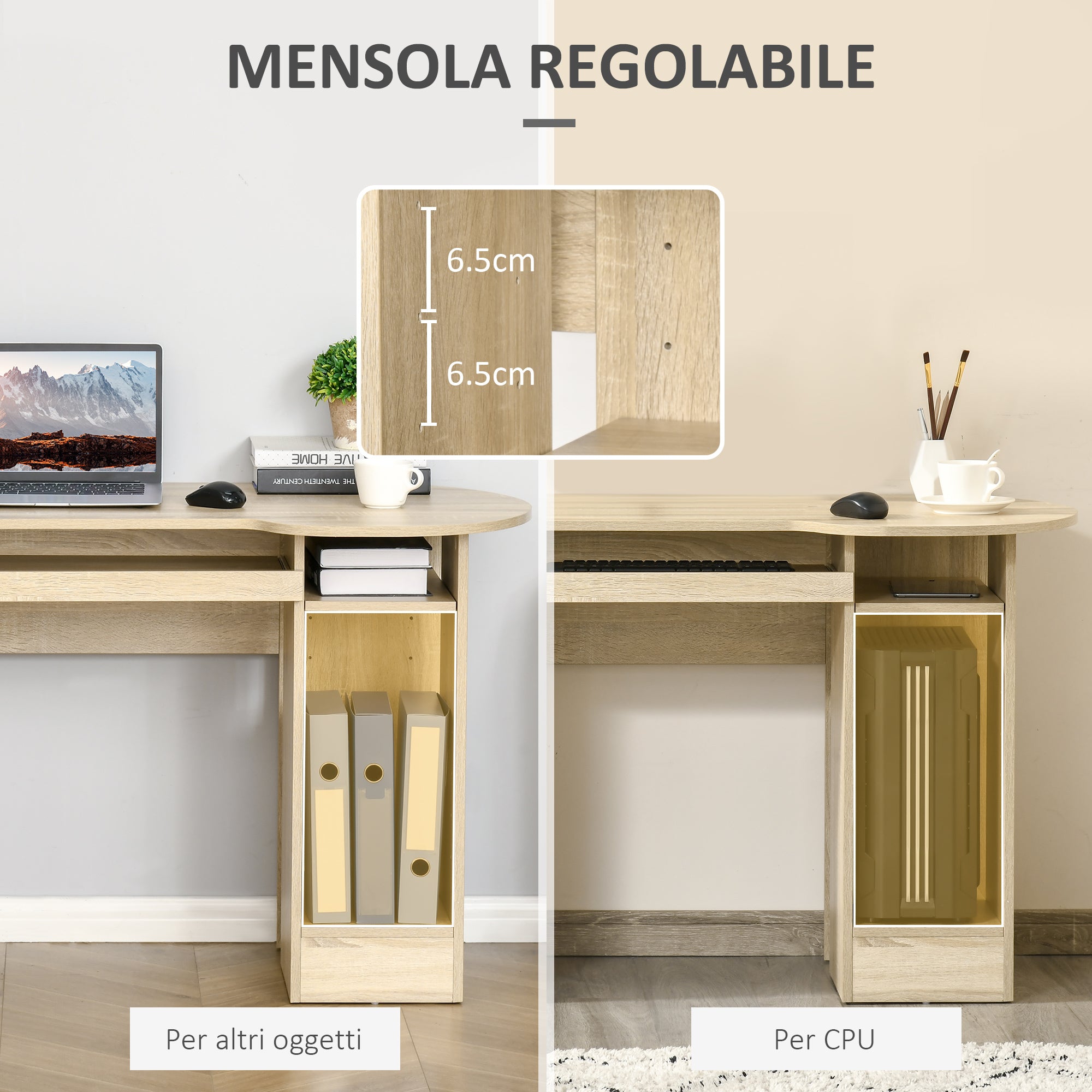 PC Desk for Office with Shelves, Desk for Children's Room with Drawers and Wooden Shelf Headboard, Computer Desk, Wood Color