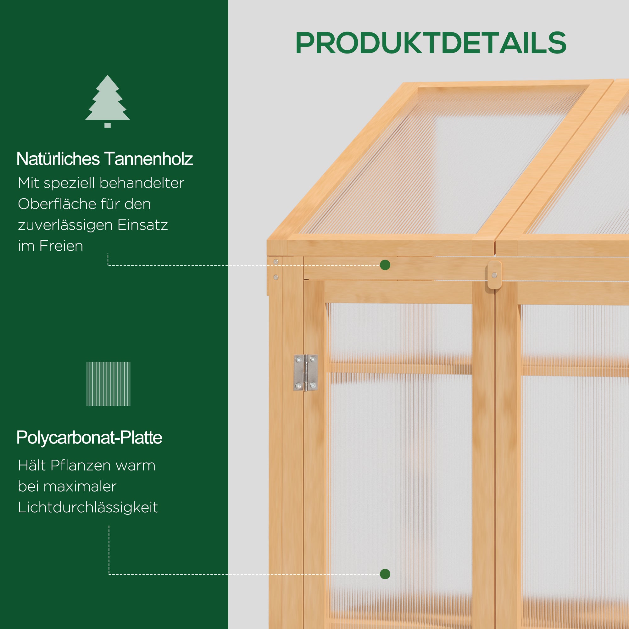 wooden cold frame, mini greenhouse 70 x 50 x 120 cm, greenhouse with cover, window, double door, light-permeable cold frame with 3 shelves, winterproof raised bed for garden, balcony, brown