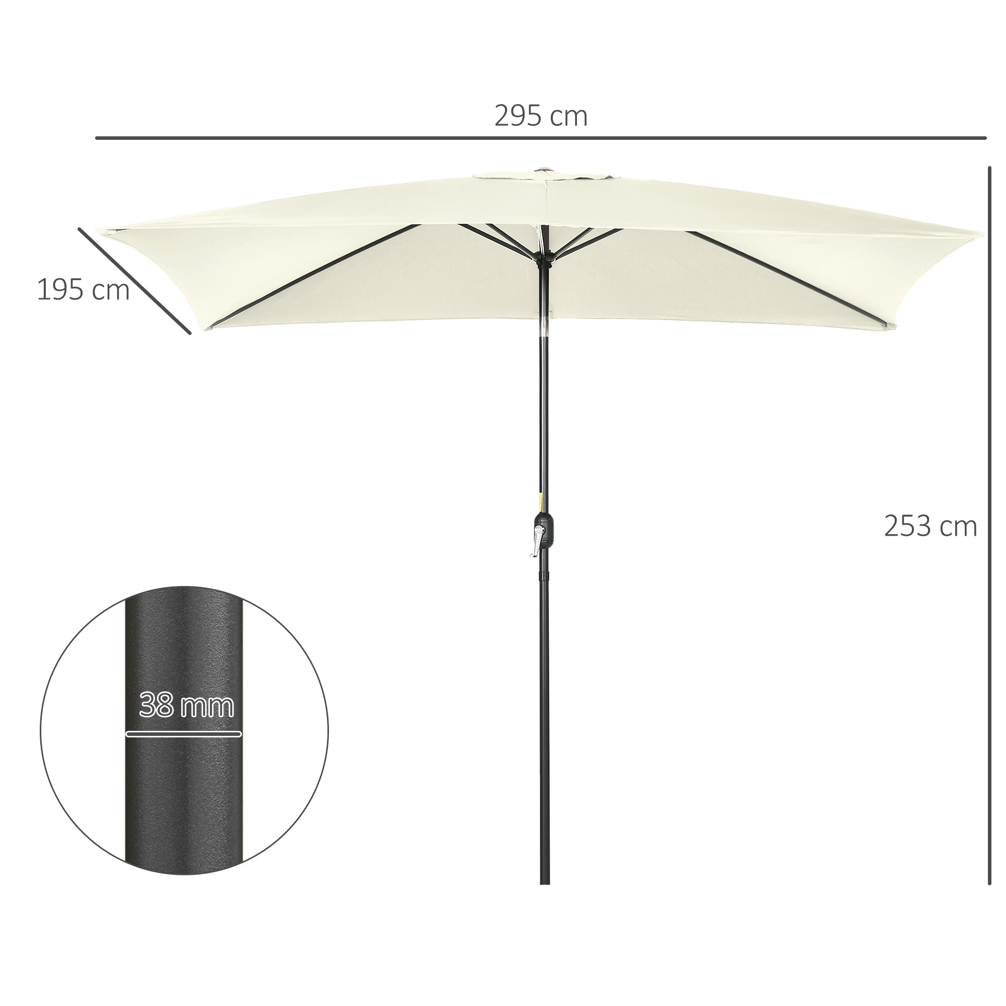 Outdoor Terrace Umbrella 76.77" x 116.14" Garden Parasol with Adjustable Angle Aluminum Pole and Anti-UV Umbrella for Garden Patio Cream