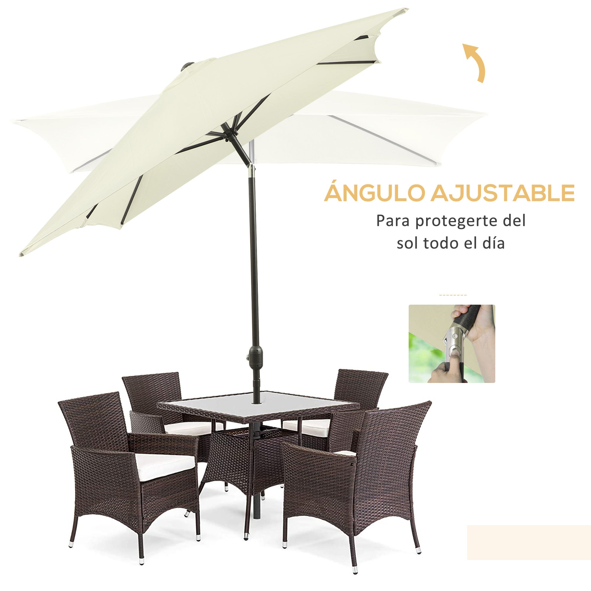 Outdoor Terrace Umbrella 76.77" x 116.14" Garden Parasol with Adjustable Angle Aluminum Pole and Anti-UV Umbrella for Garden Patio Cream