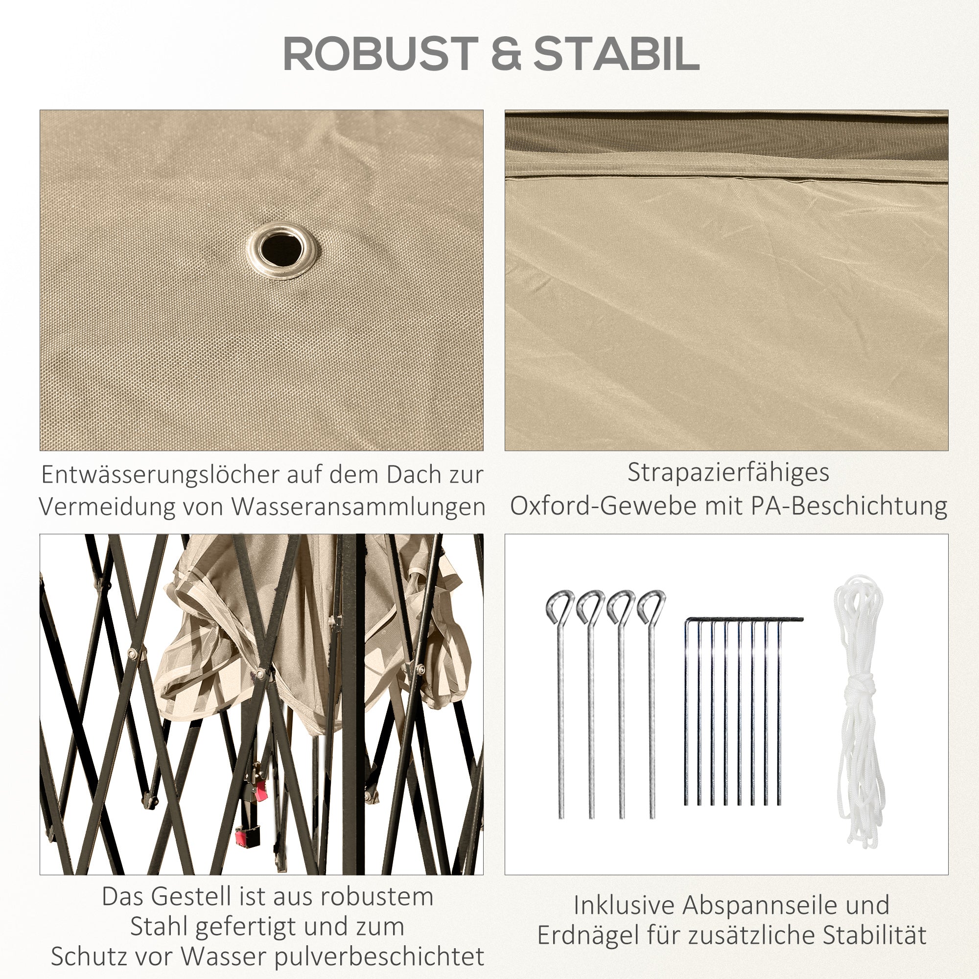 Pavilion 3.3x3.3m, Waterproof Winterproof Pop-Up Folding Pavilion with Double Roof, UV Protection, Foldable Party Tent Garden Tent with Side Panels, Bag Garden Pavilion for Camping Garden, Beige