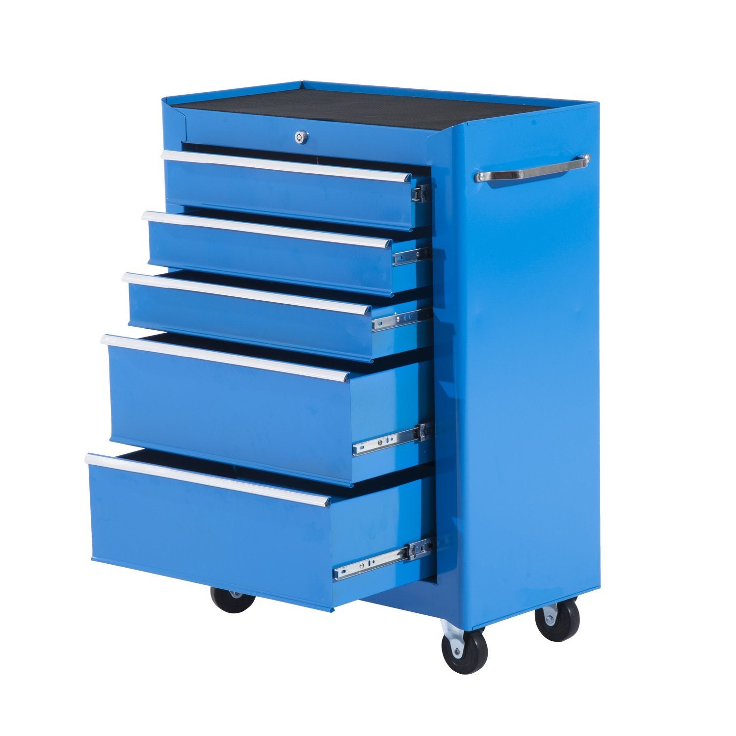 Mobile Tool Box Cart with 5 Drawers 4 Wheels Lockable Blue