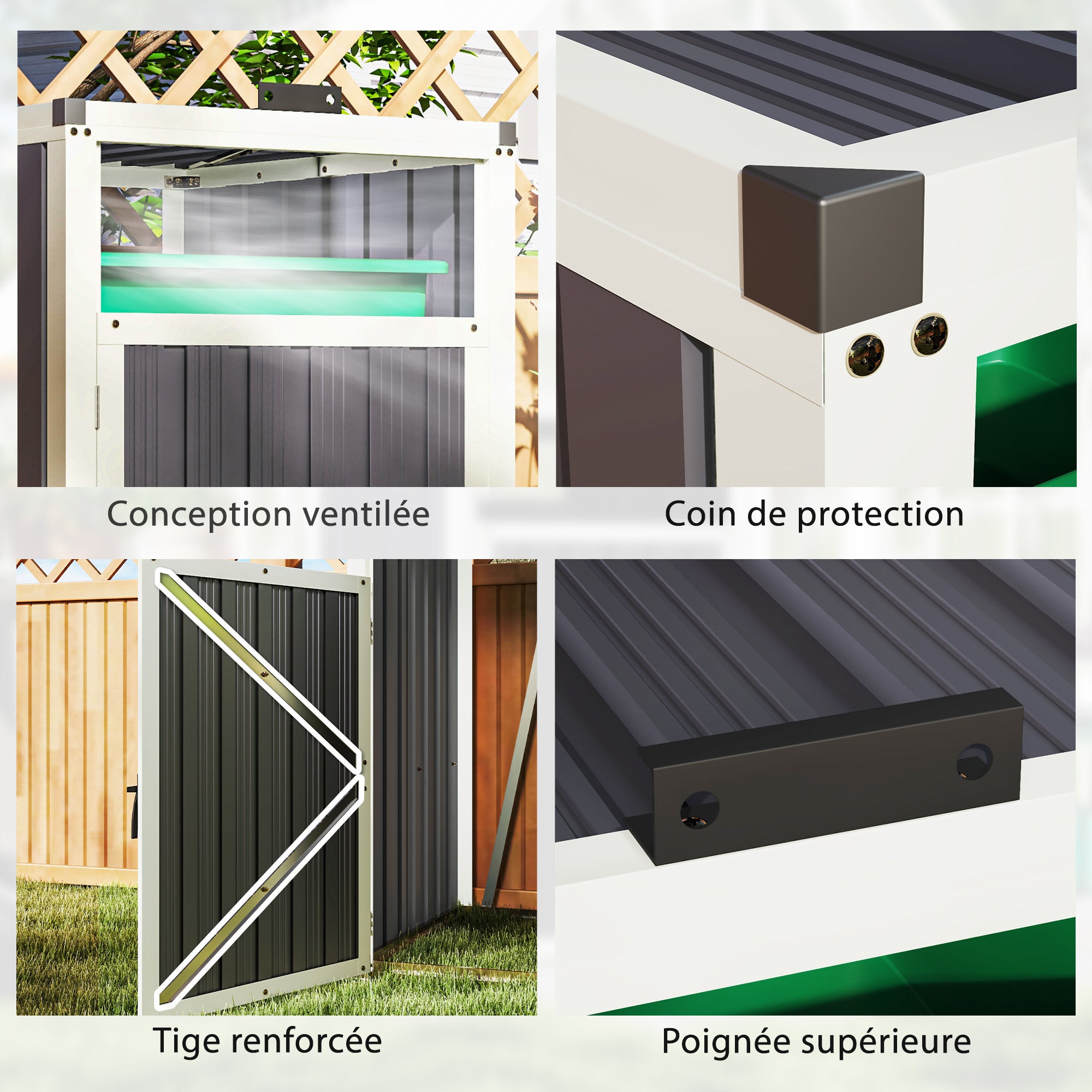 240L Outdoor Trash Can Cover, Single trash can cover, door with handle, 180° flip-top lid, galvanized steel, 73 x 81 x 122 cm, dark gray