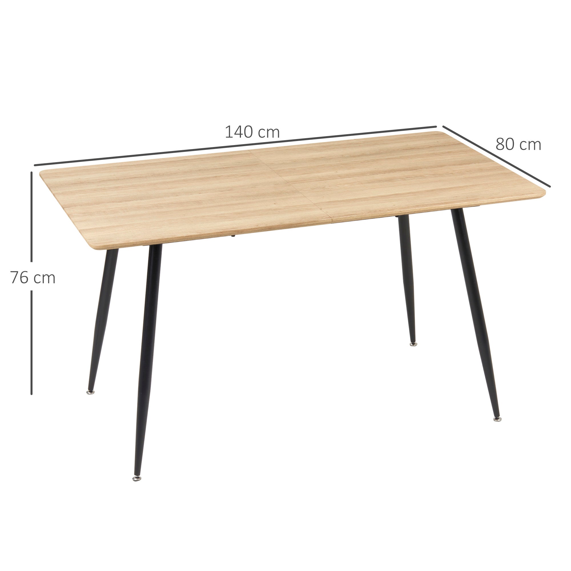 Dining Table Kitchen Table for 4 Persons, Dining Table, Living Room Table with Wood Look, Steel Legs, 140 x 80 x 76 cm, Natural