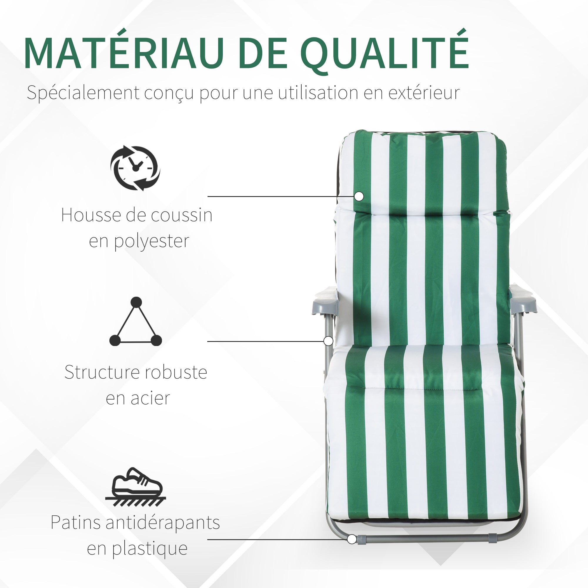 Set of 2 Adjustable Folding Sun Lounger Garden Bed in Green + White Steel