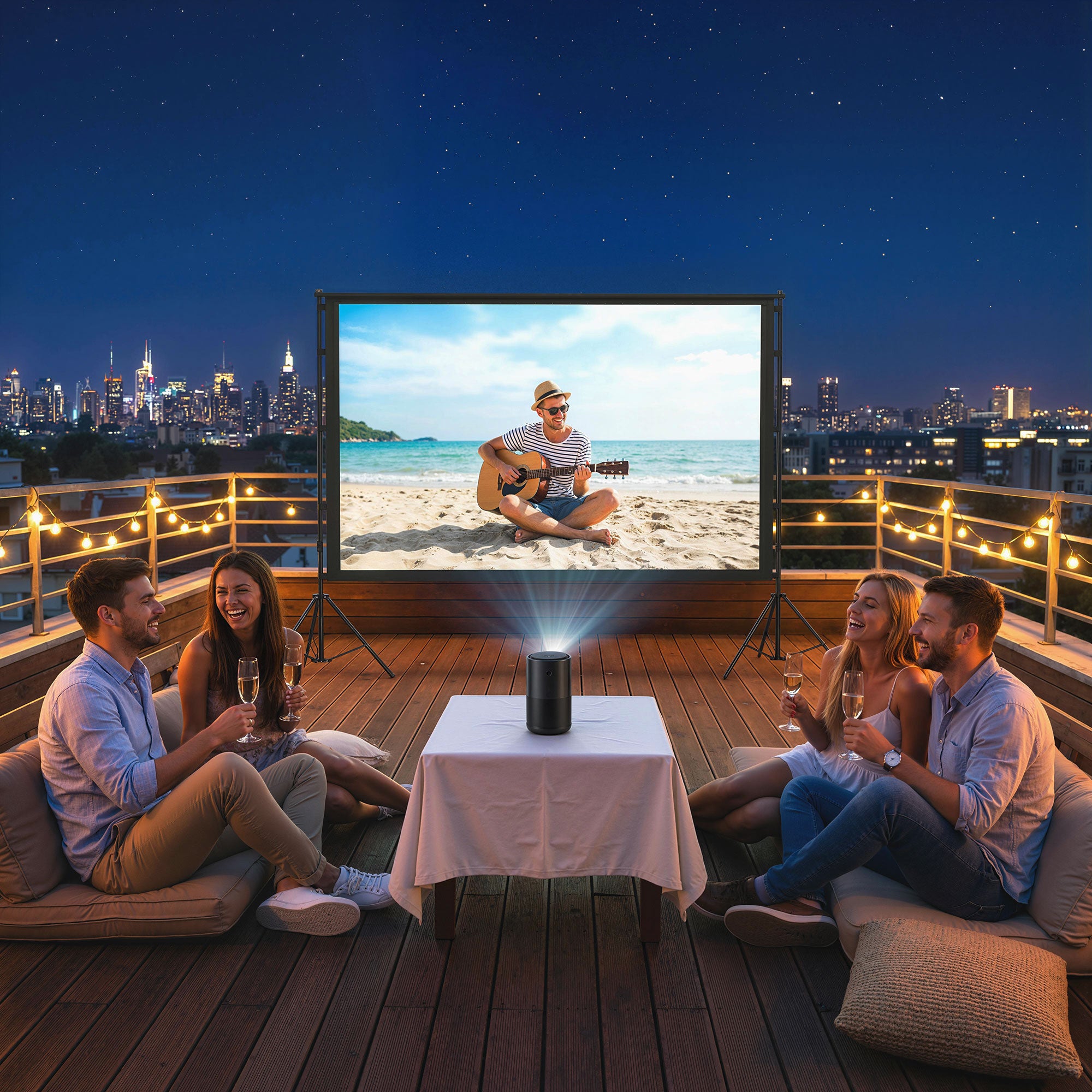 100" 16:9 4K/8K Projection Screen with Dual Foldable Tripods — Portable Double-Sided, 160° Wide-Angle, Indoor/Outdoor, White