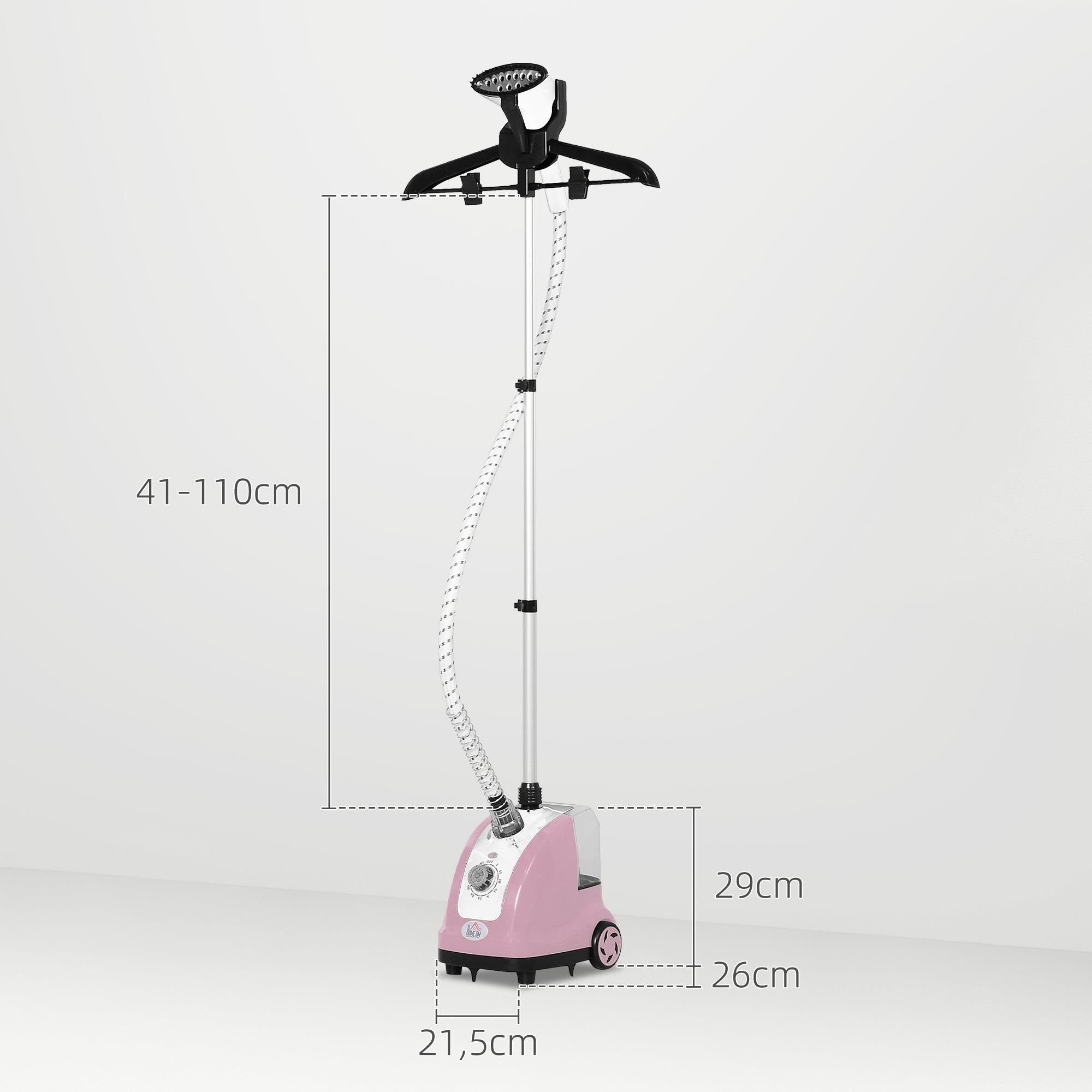 1.4L Tank Steam Iron with Adjustable Temperature at 11 Levels Vertical Ironing Center 1800W 26x21.5x146 cm Pink