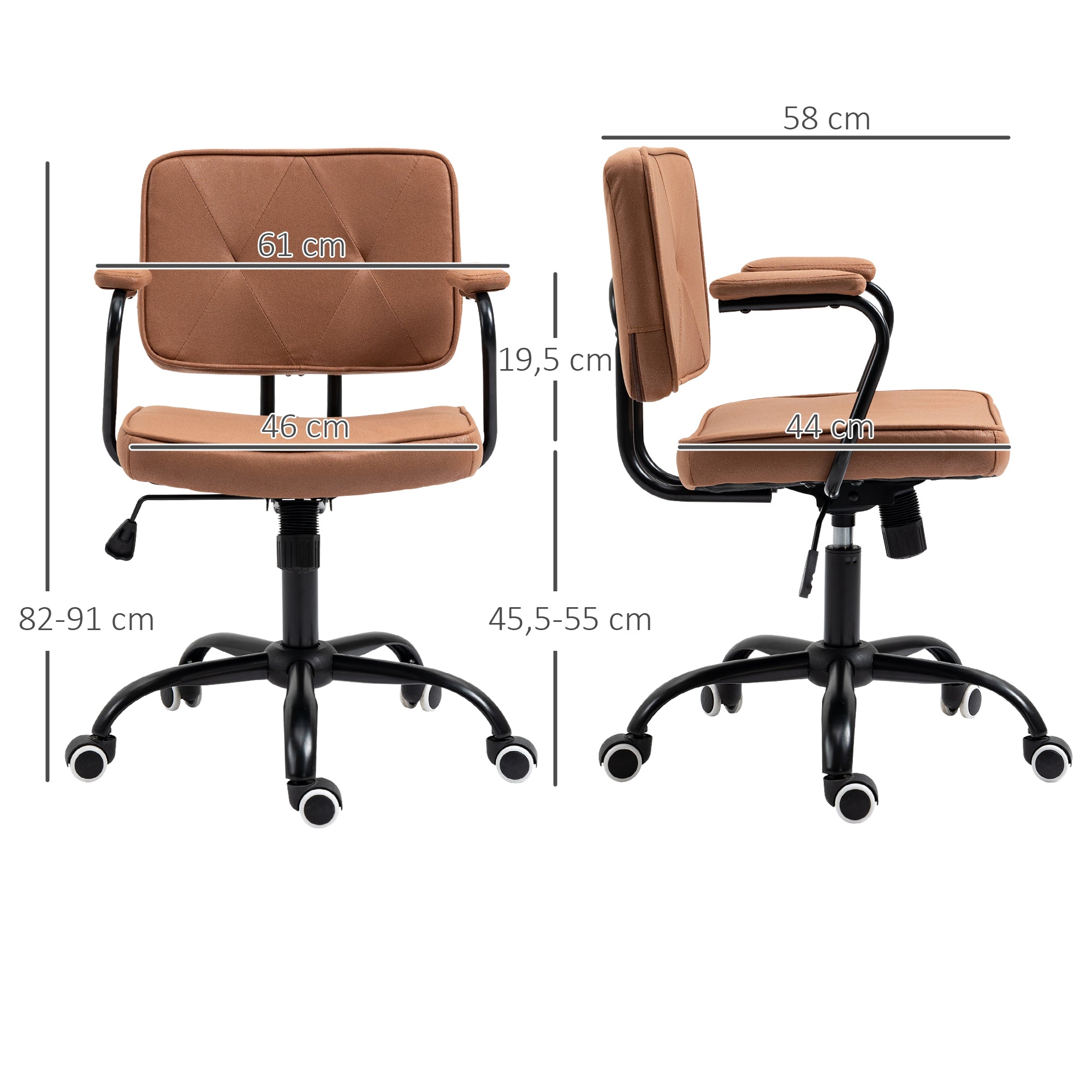 Office Chair with Casters Swivel Desk Chair for Office Height Adjustable with Rocking Function 360-Degree Rotation Tiltable Foam Brown 61 x 58 x 82-91 cm