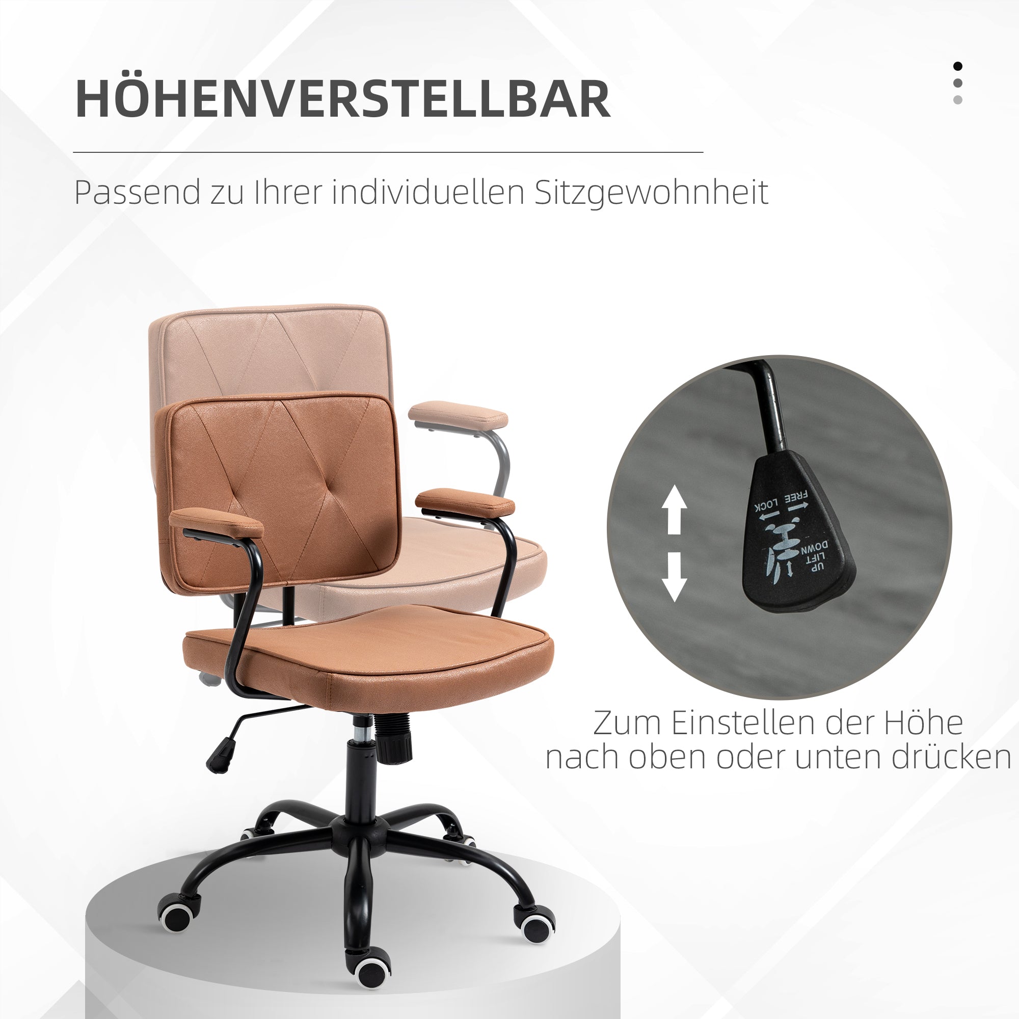 Office Chair with Casters Swivel Desk Chair for Office Height Adjustable with Rocking Function 360-Degree Rotation Tiltable Foam Brown 61 x 58 x 82-91 cm