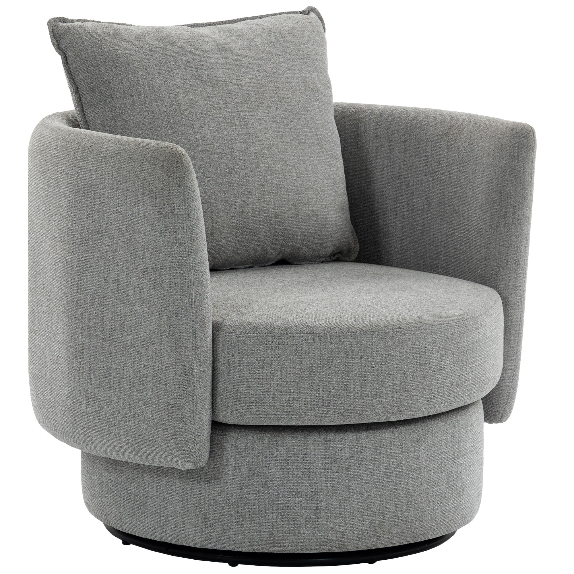 360° Swivel Lounge Chair with Cushion, Linen-Look Accent Armchair for Bedroom & Living Room, Light Gray