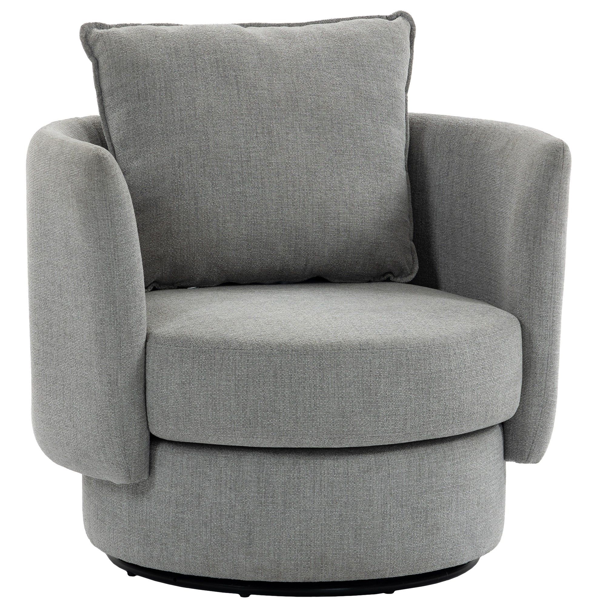 360° Swivel Lounge Chair with Cushion, Linen-Look Accent Armchair for Bedroom & Living Room, Light Gray
